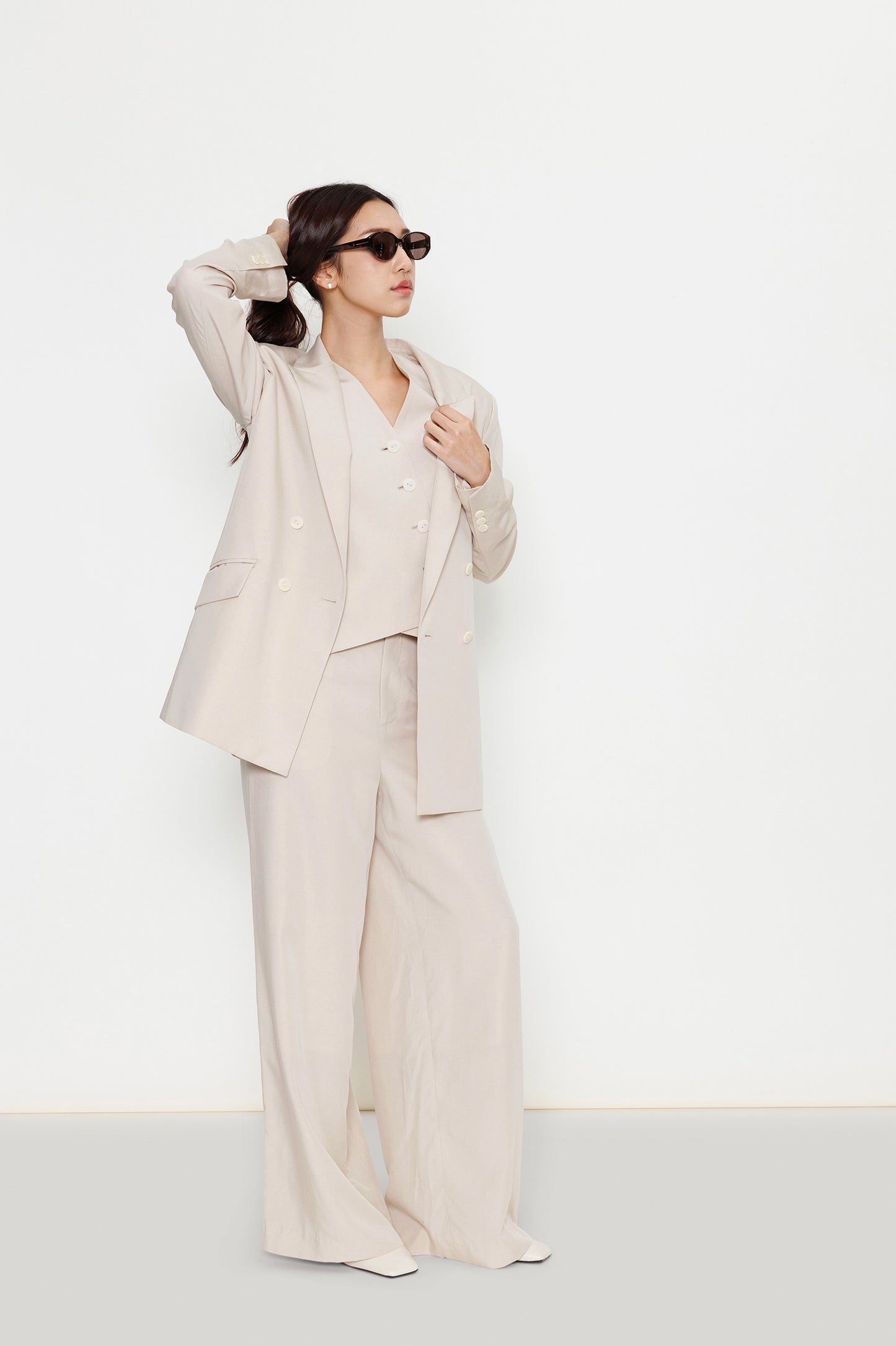 Asymmetric Tencel Vest - Biscuit