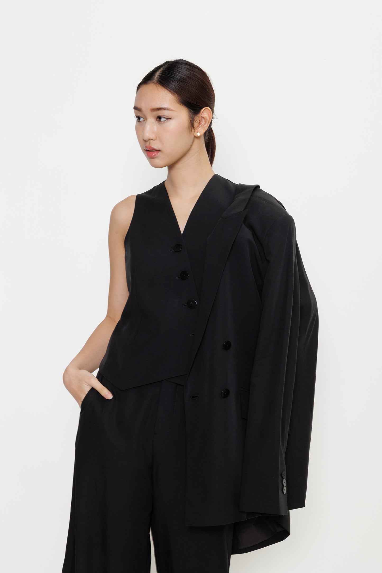 Asymmetric Tencel Vest - Black
