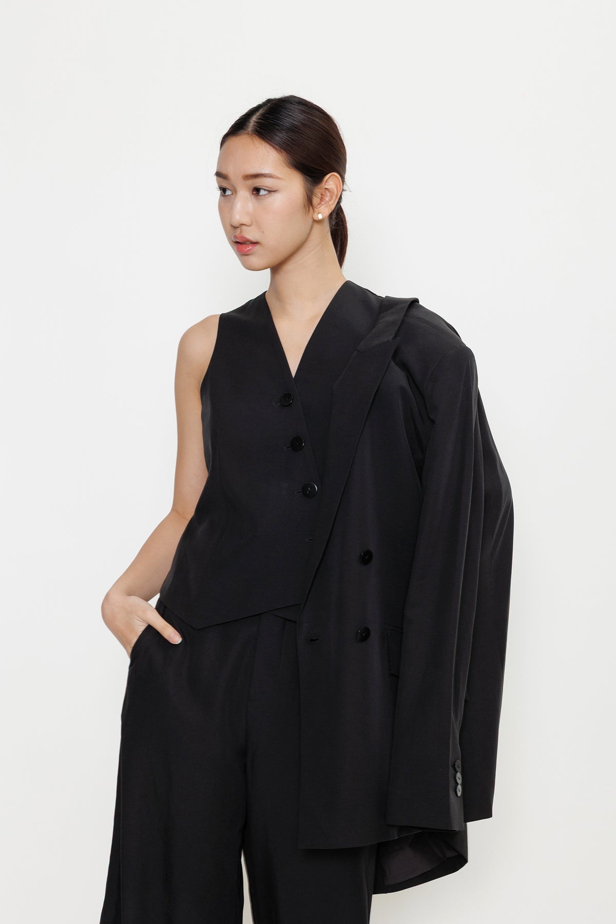 Asymmetric Tencel Vest - Black