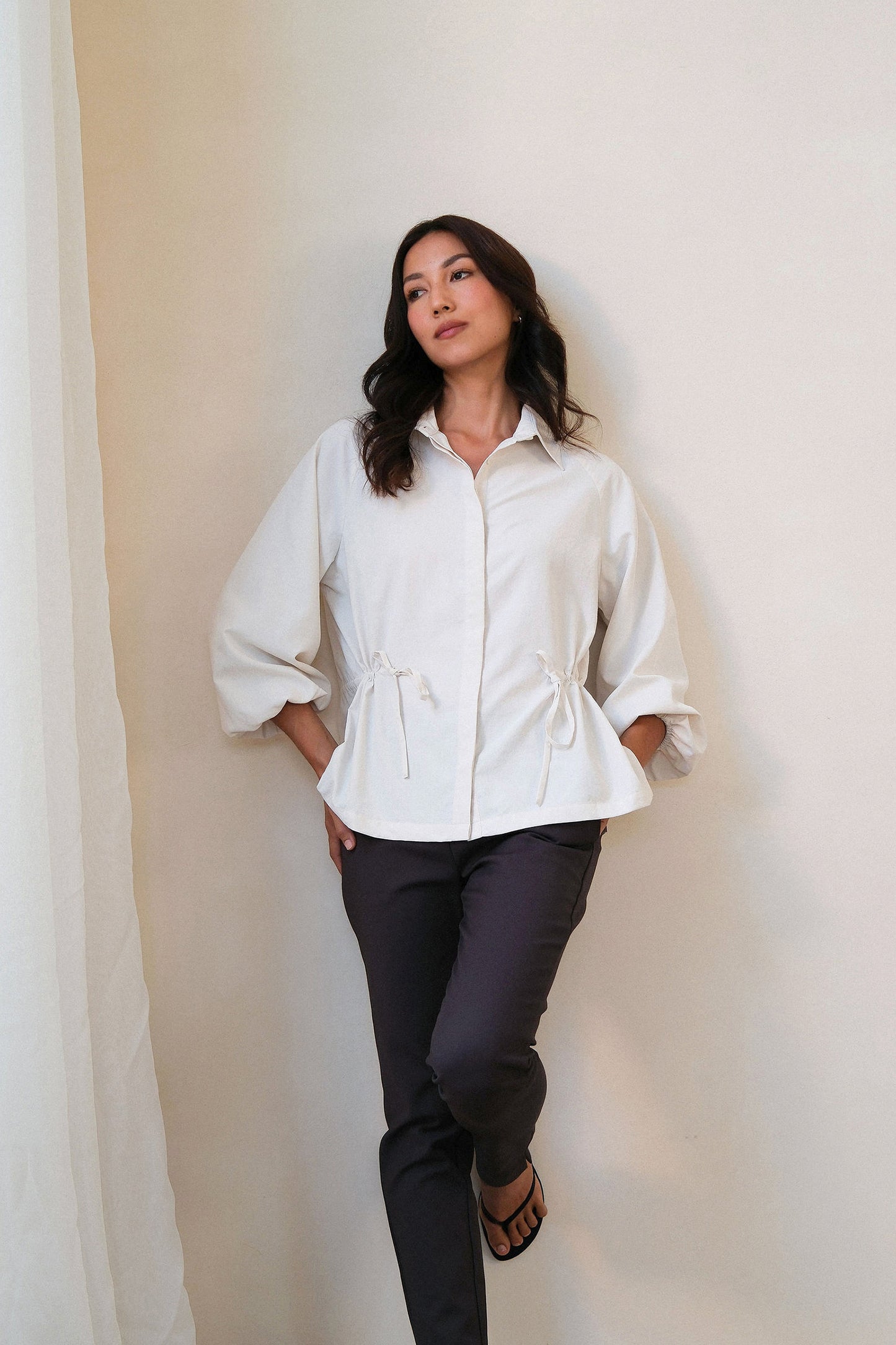 Balloon-sleeve Poplin Shirt - Cloud