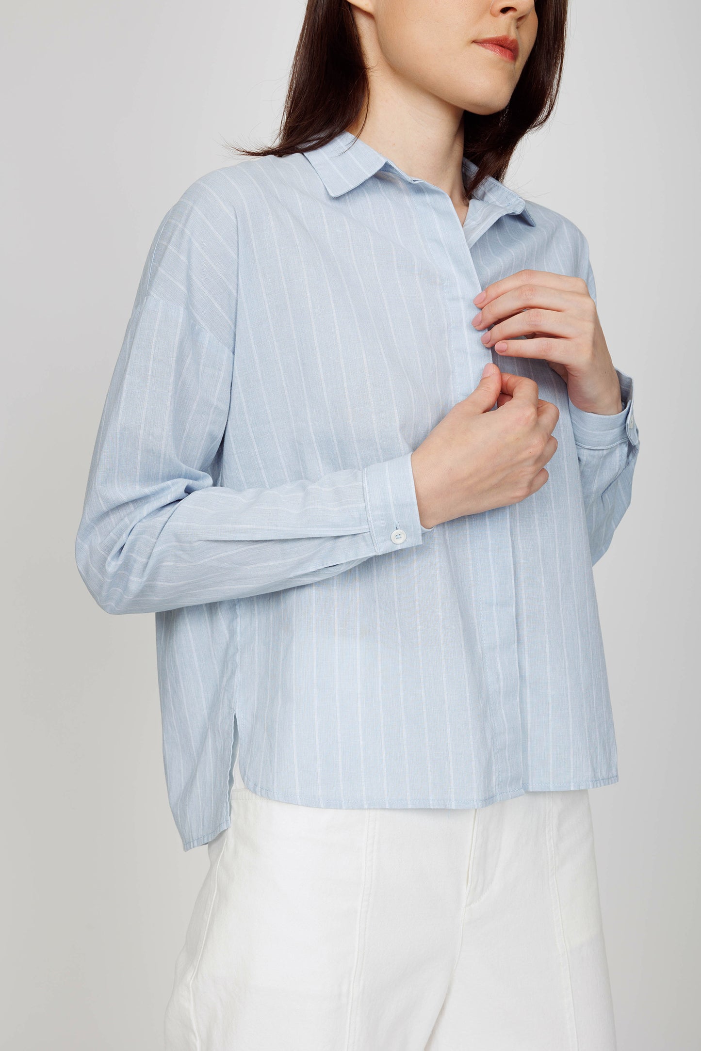 Boxy Poplin Shirt - Blue Stripe
