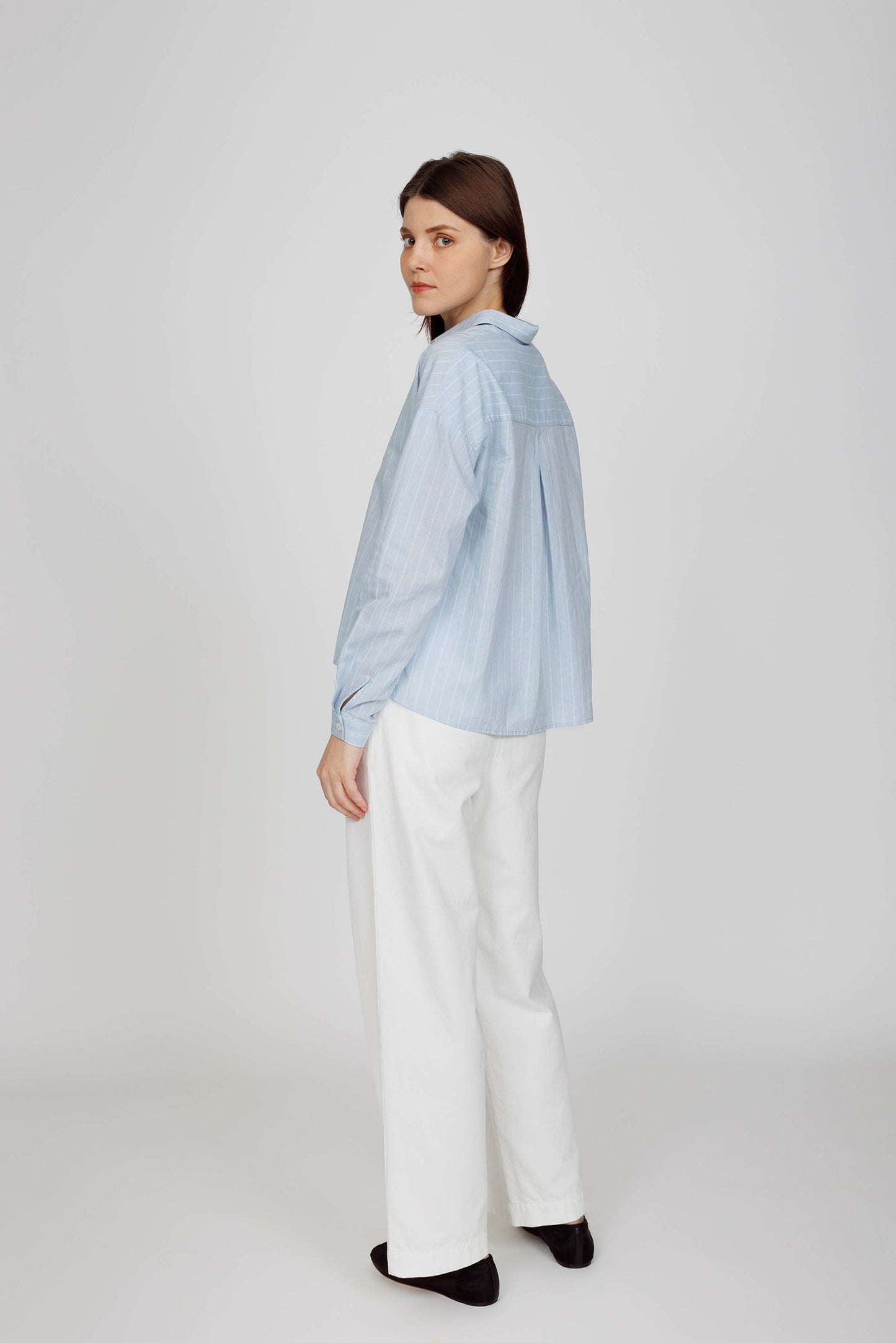 Boxy Poplin Shirt - Blue Stripe