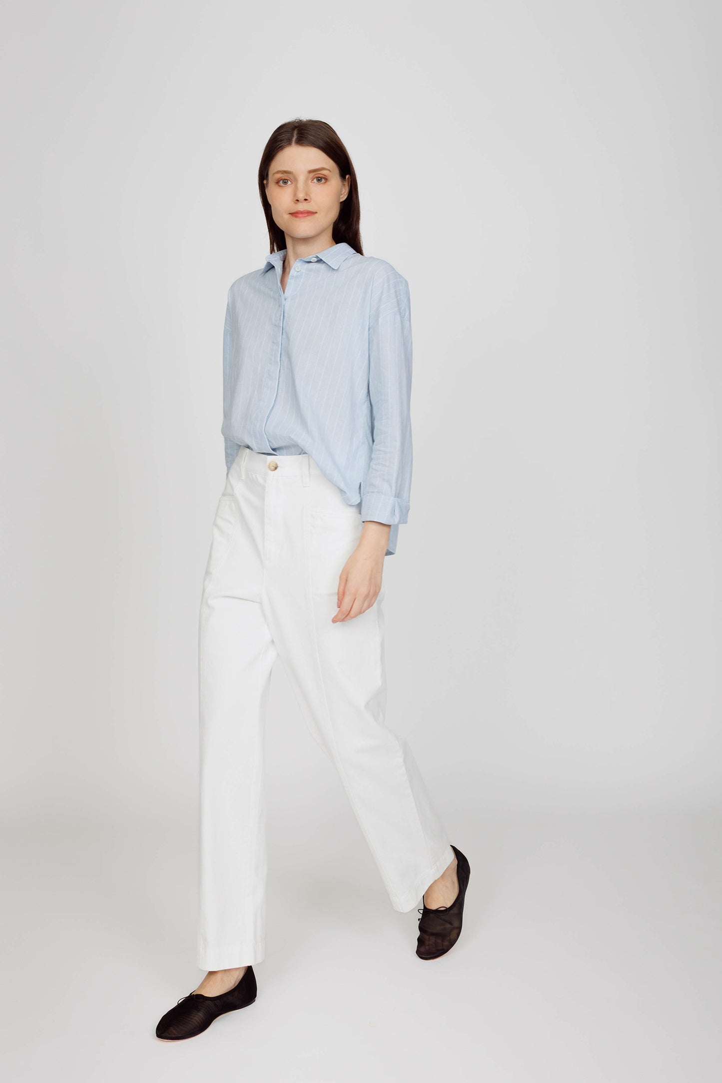 Boxy Poplin Shirt - Blue Stripe