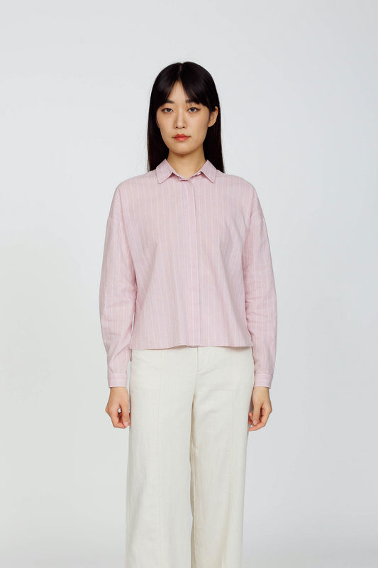 Boxy Poplin Shirt - Pink Stripe