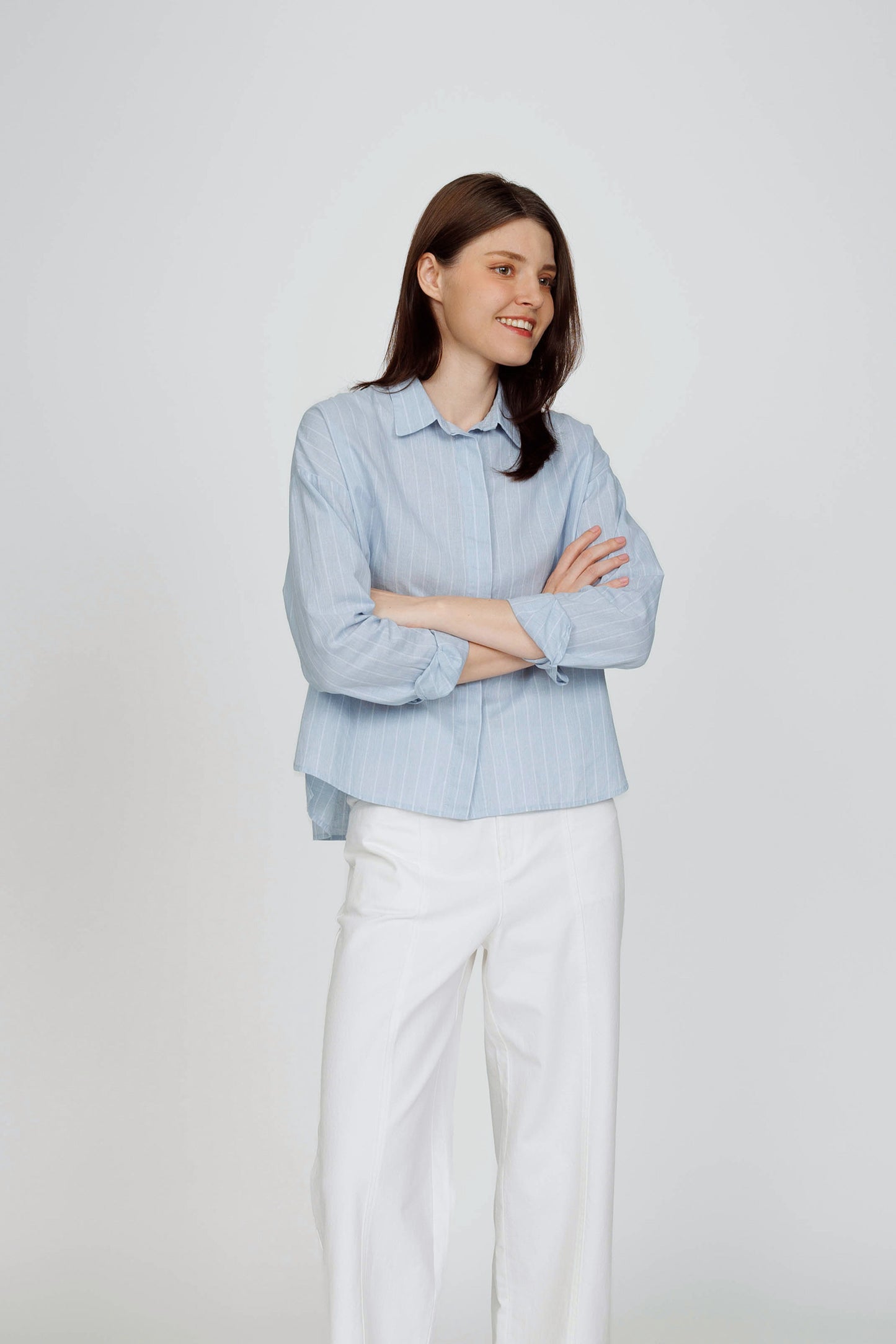 Boxy Poplin Shirt - Blue Stripe