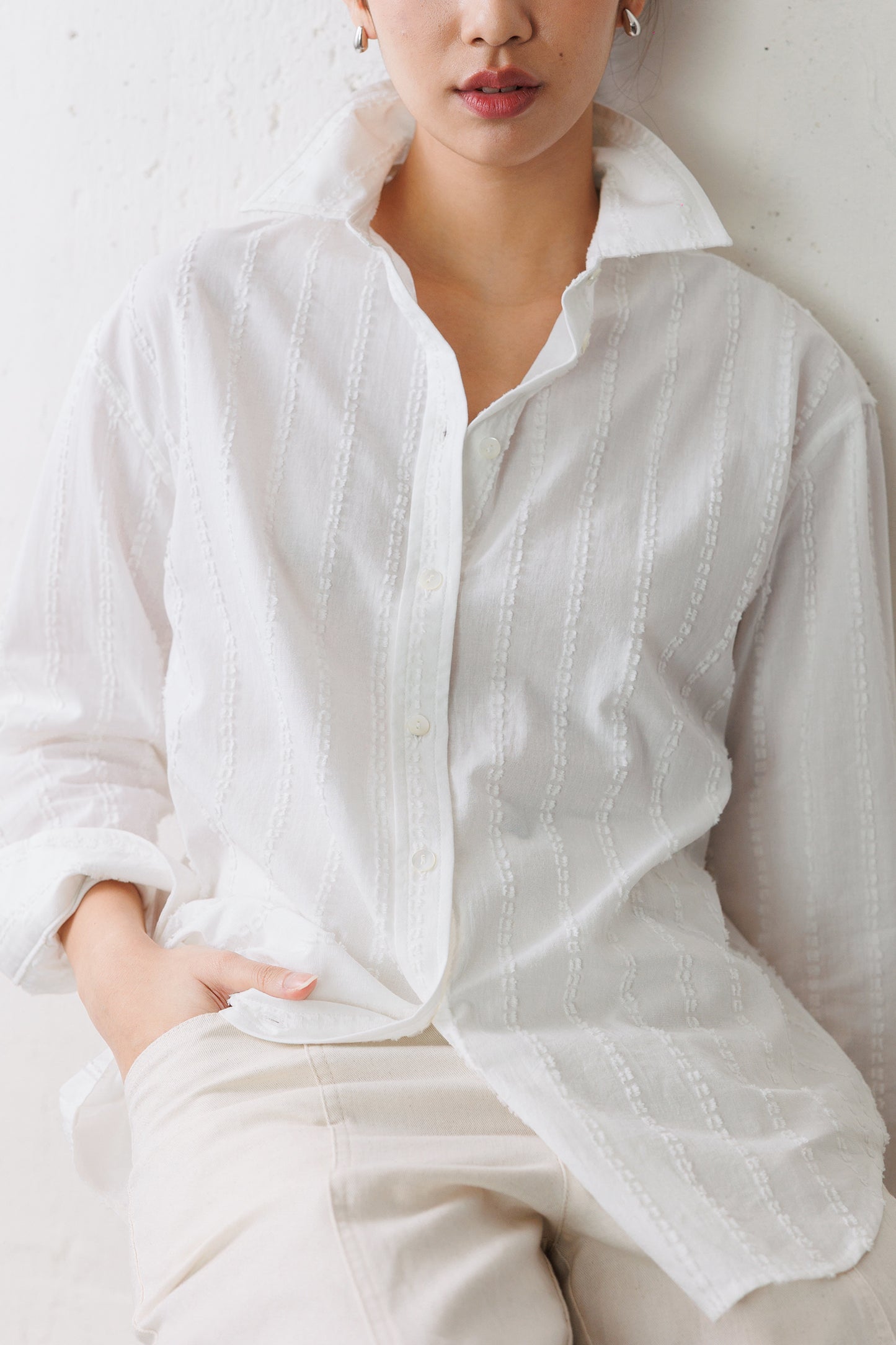 Boyfriend Flocked Poplin Shirt - White