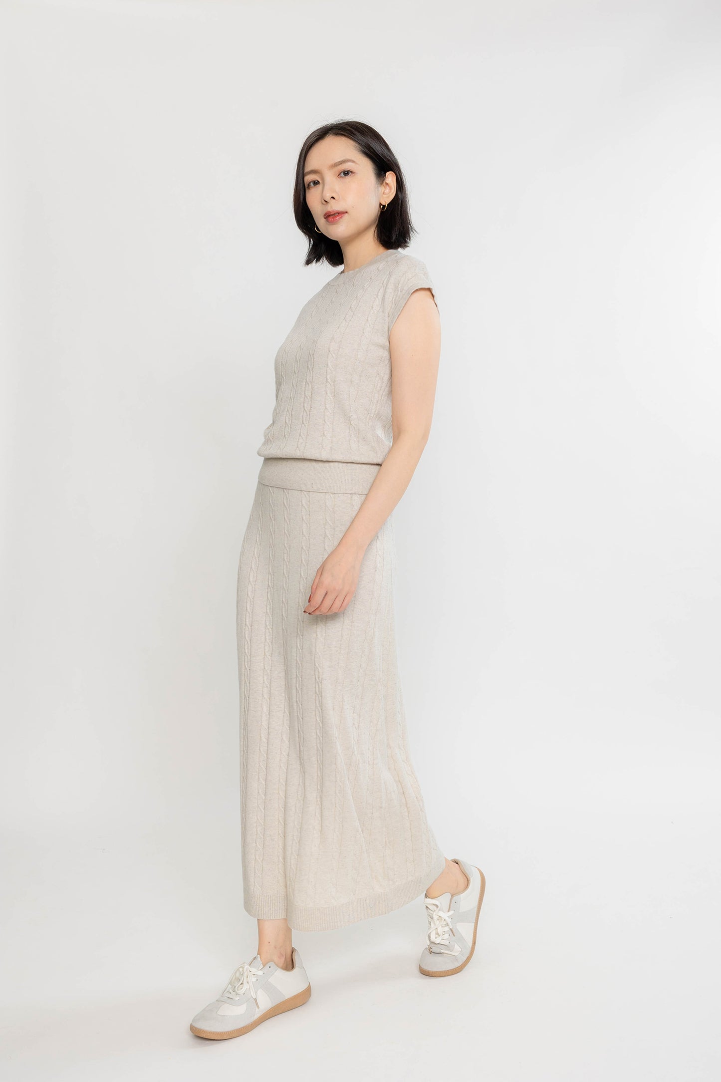 Midi Cable Knit Skirt - Wheat