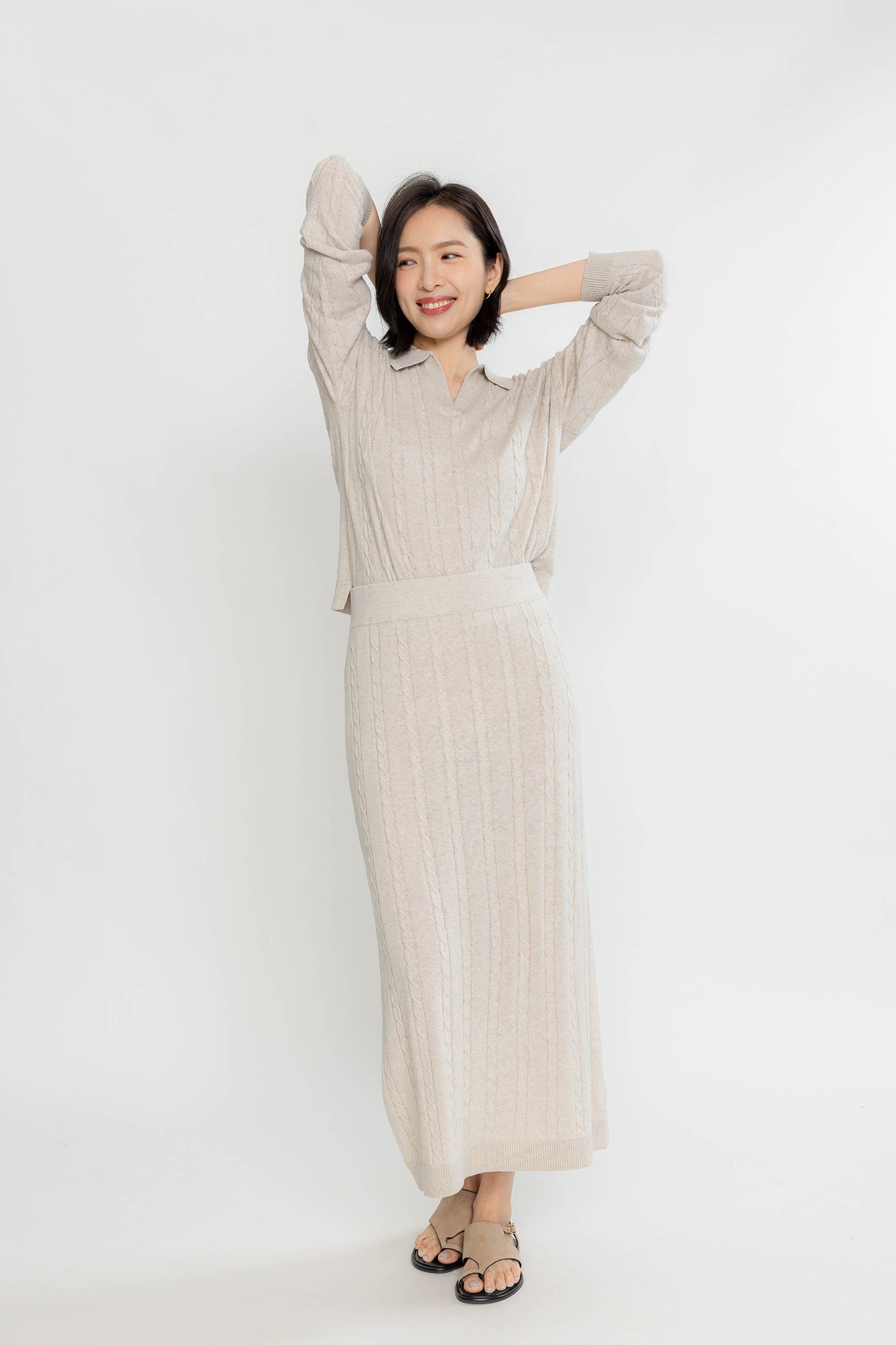 Midi Cable Knit Skirt - Wheat