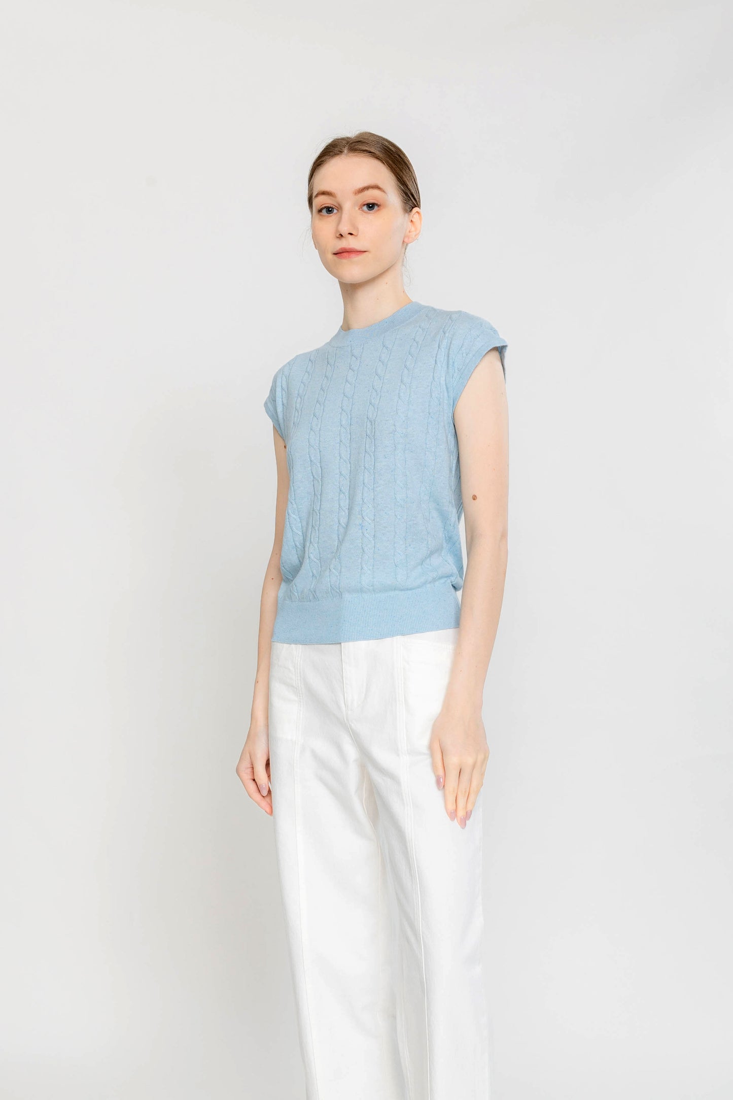 Easy Cable Knit Vest - Sky Blue