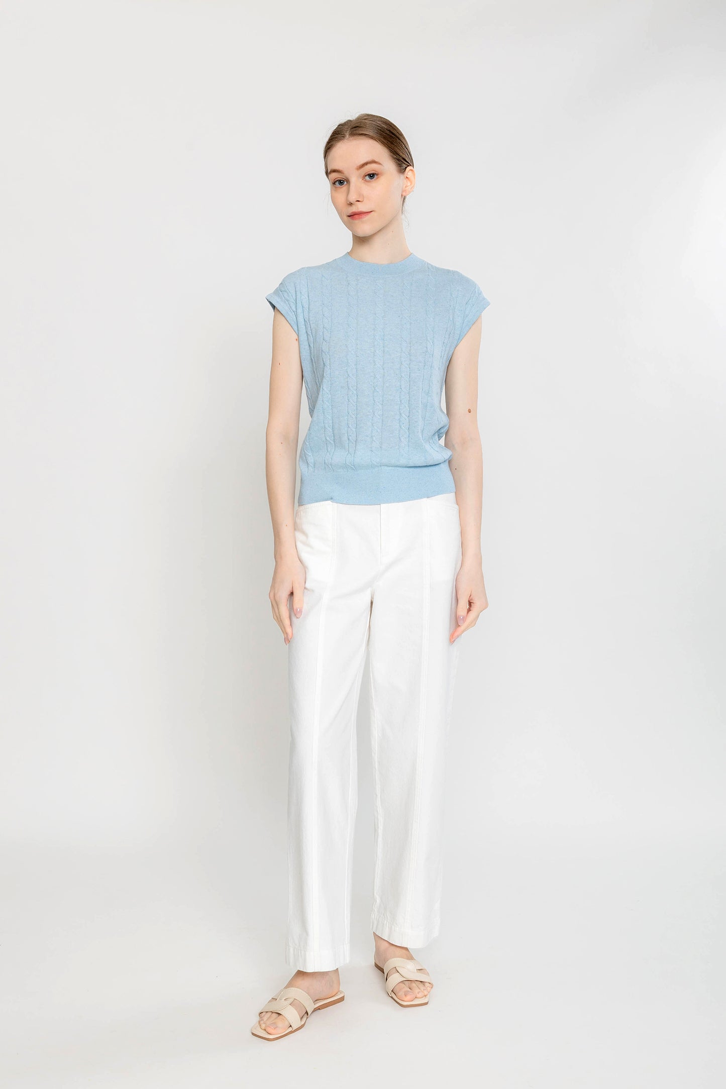 Easy Cable Knit Vest - Sky Blue