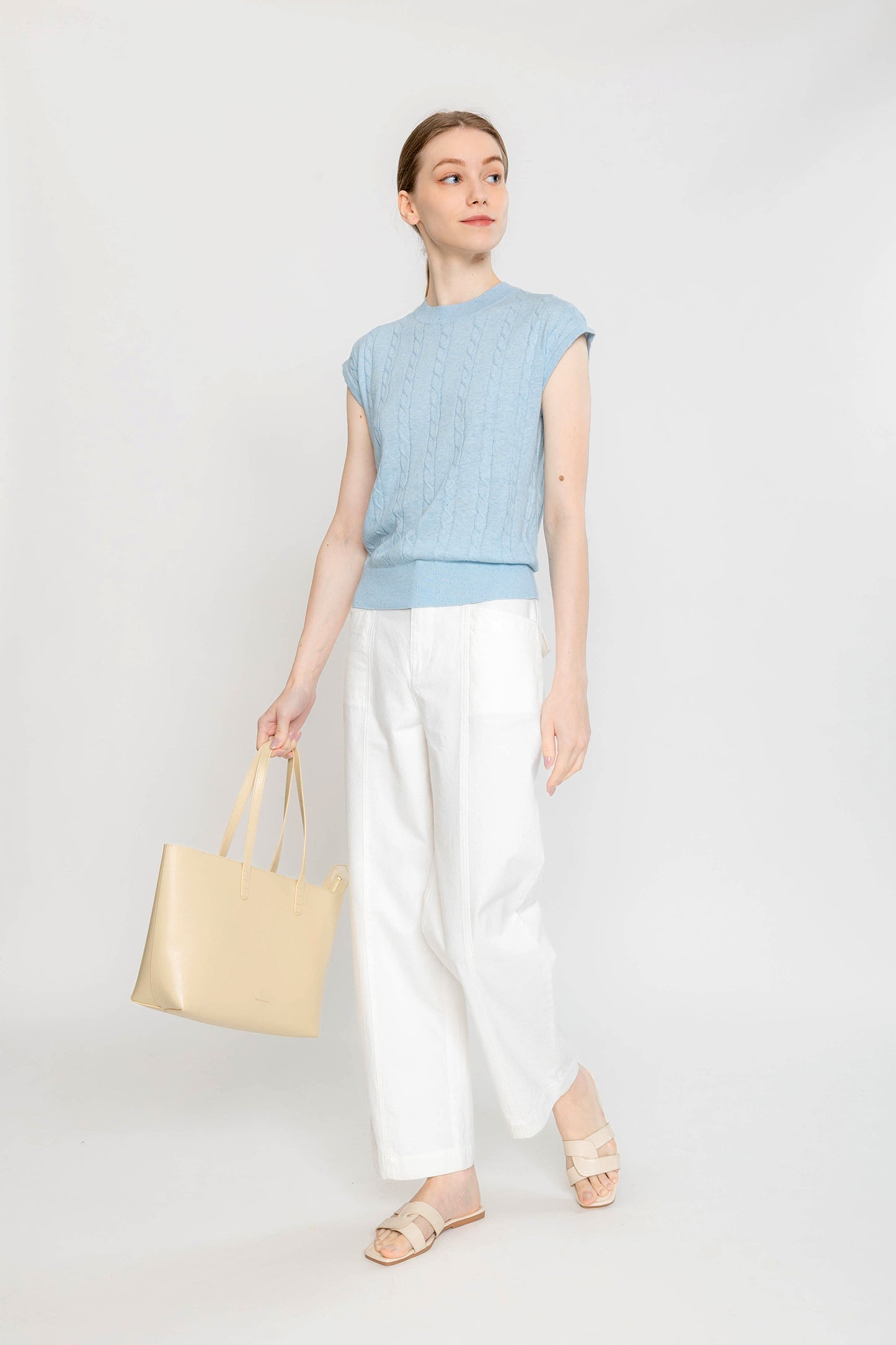 Easy Cable Knit Vest - Sky Blue