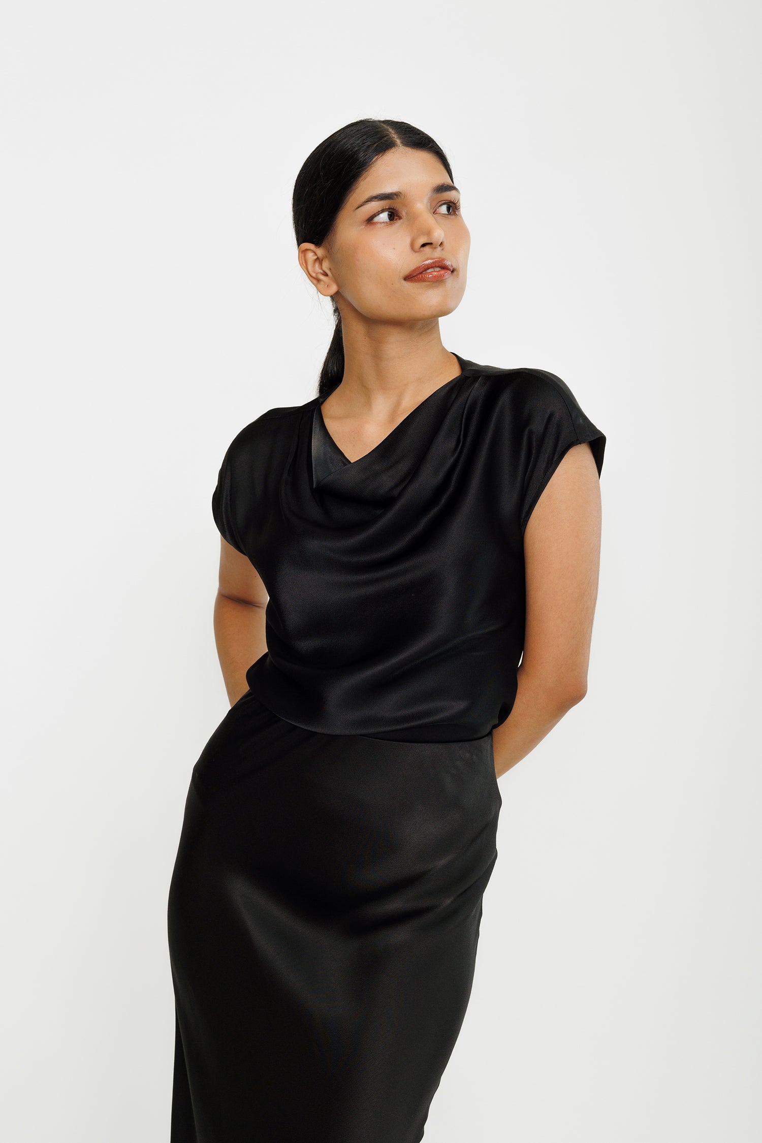 Cowl-neck Satin Blouse Black