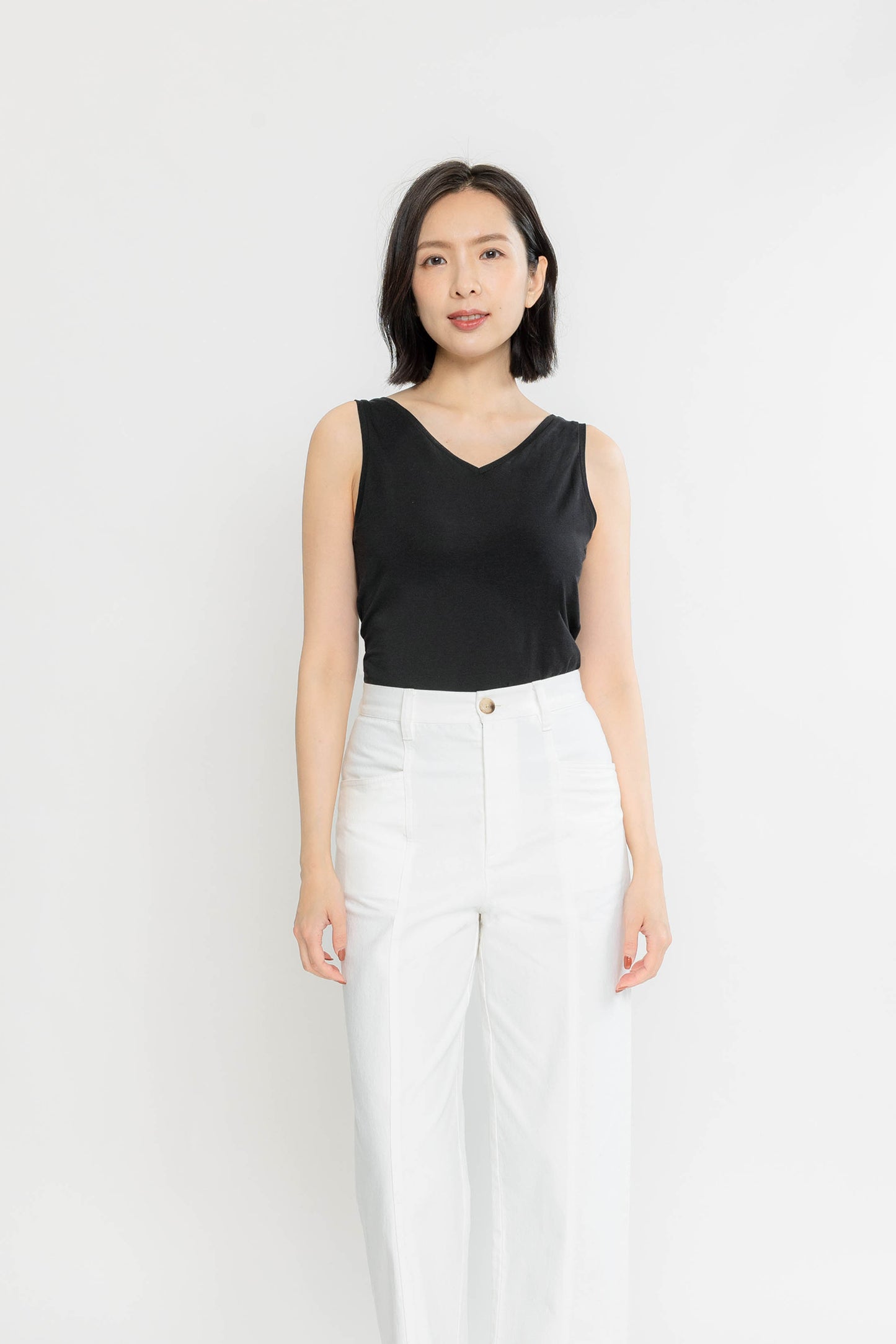 Double-V Jersey Tank - Black