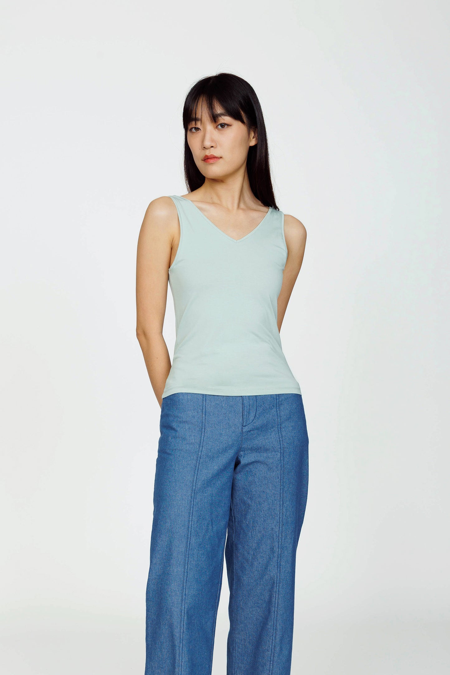 Double-V Jersey Tank - Light Jade