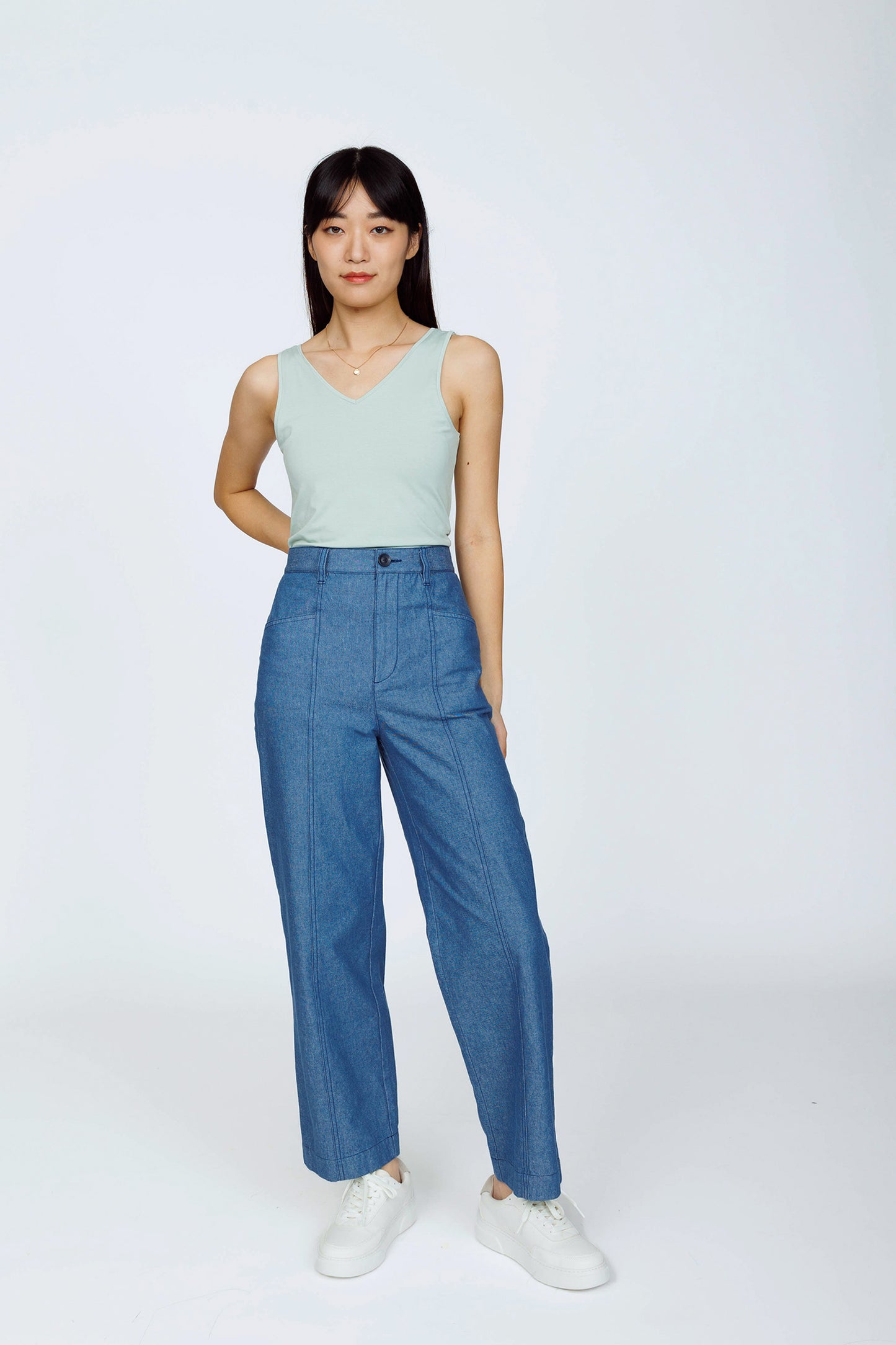Double-V Jersey Tank - Light Jade