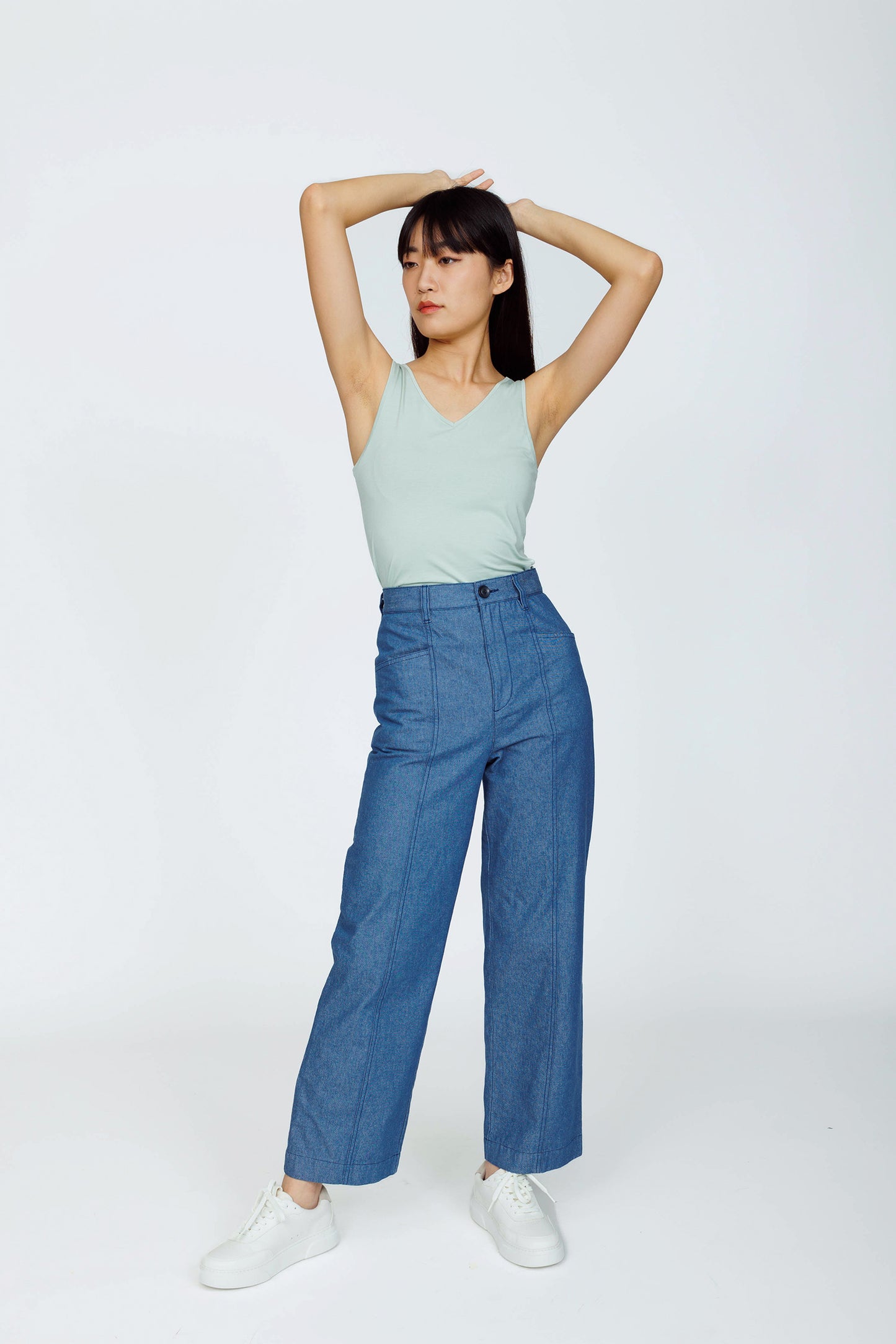 Double-V Jersey Tank - Light Jade