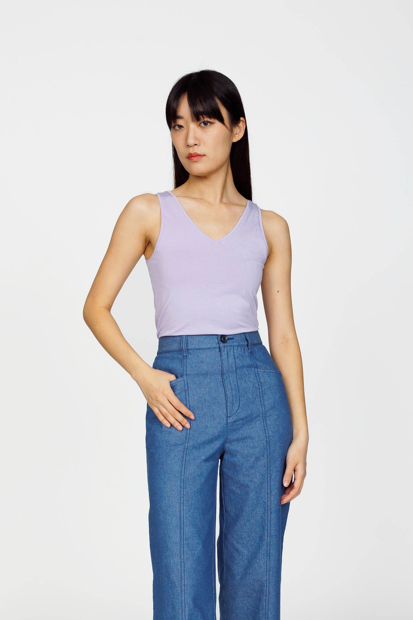 Double-V Jersey Tank - Lavender