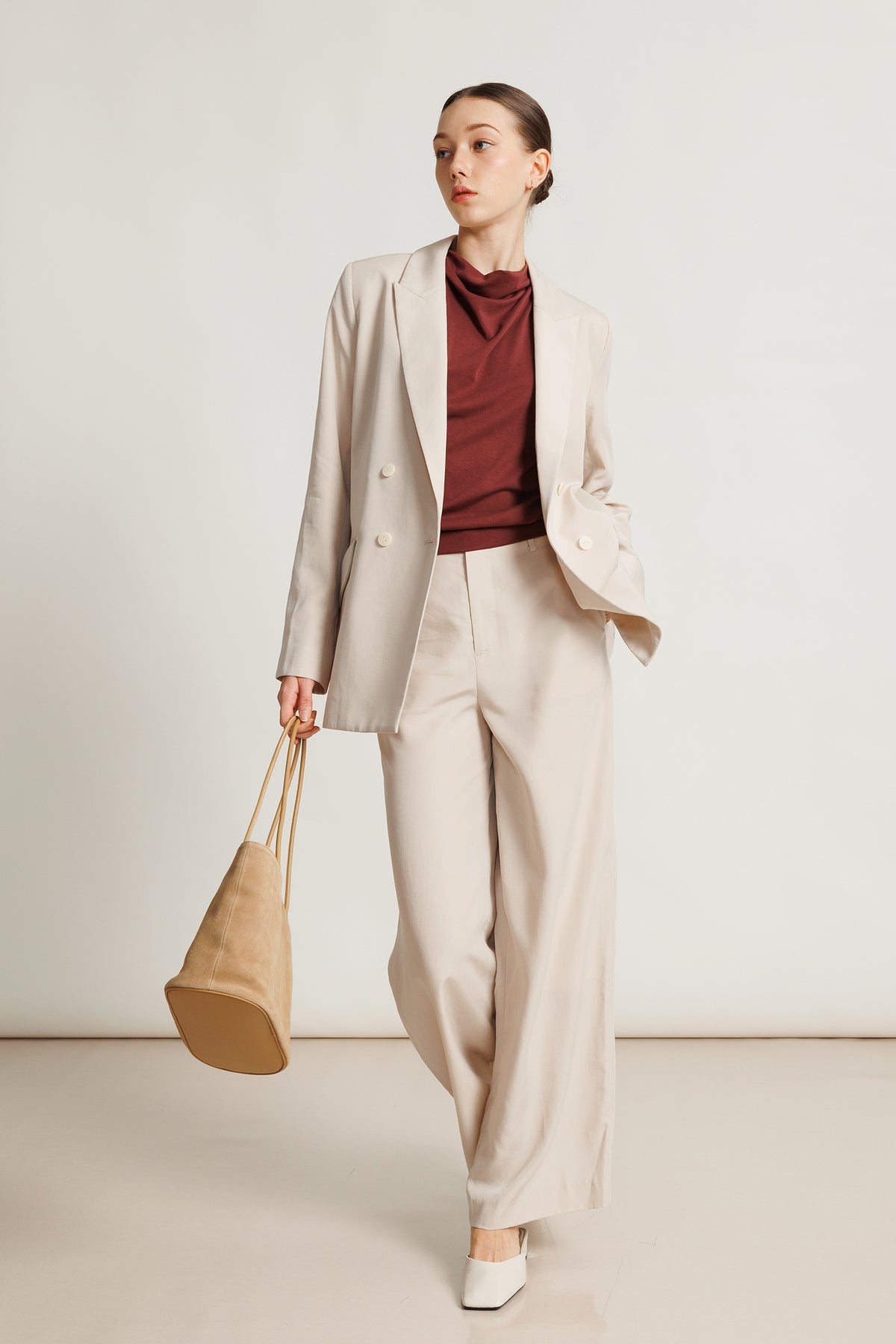 Draped Jersey Blouson Top - Burgundy