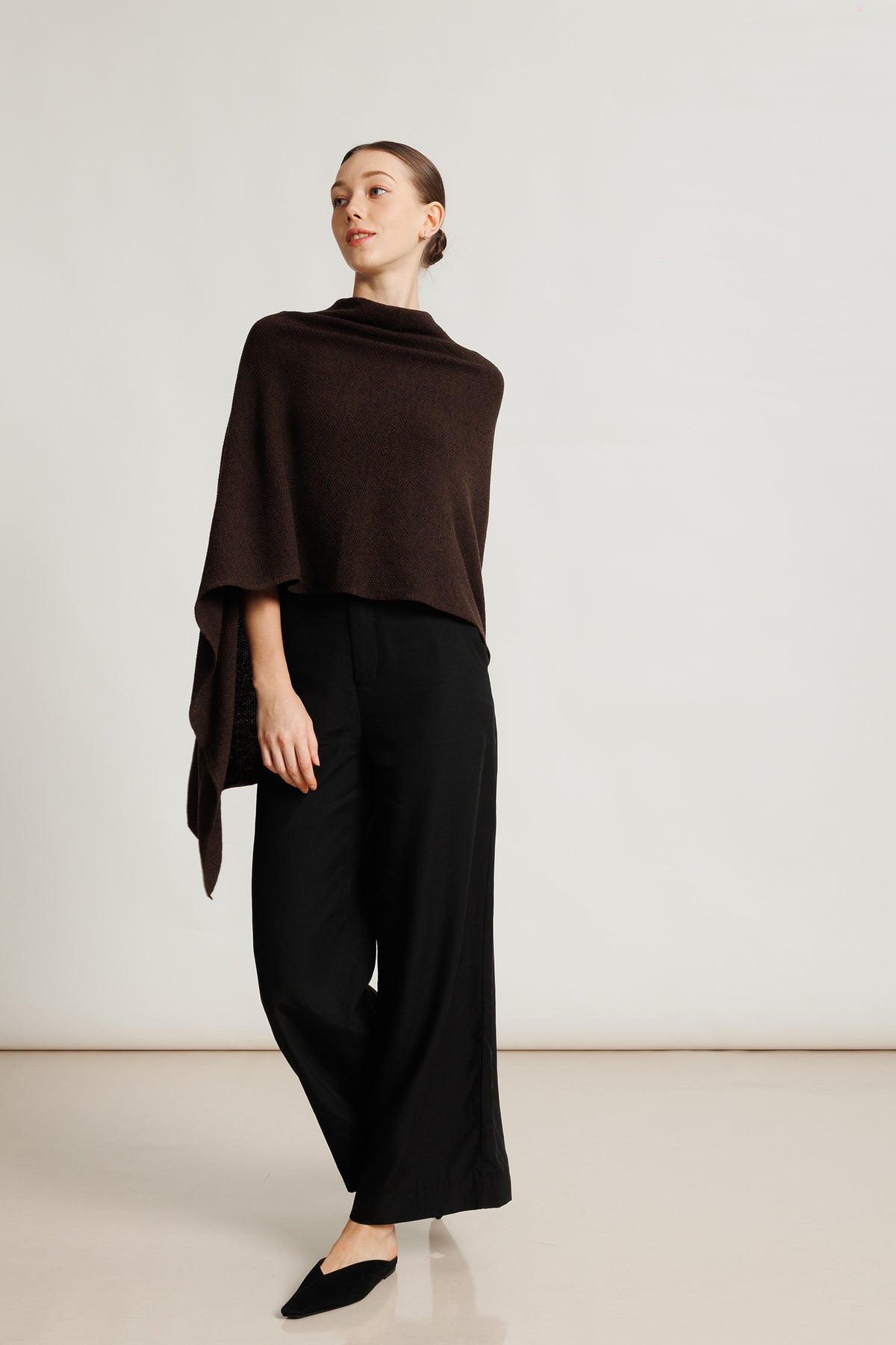 Draped Merino Cape - Chocolate Melange
