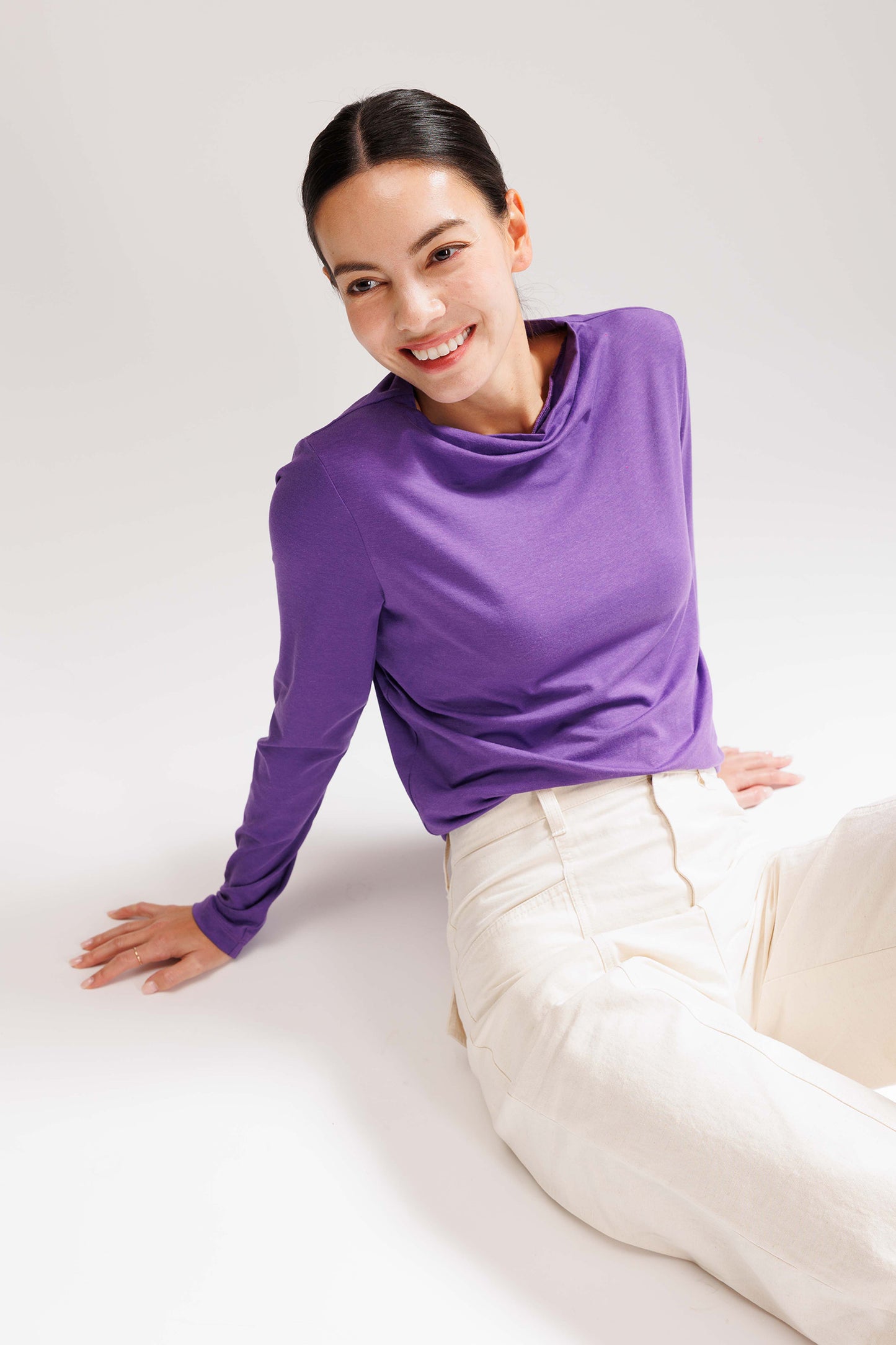Long-sleeve Draped Tee - Deep Purple
