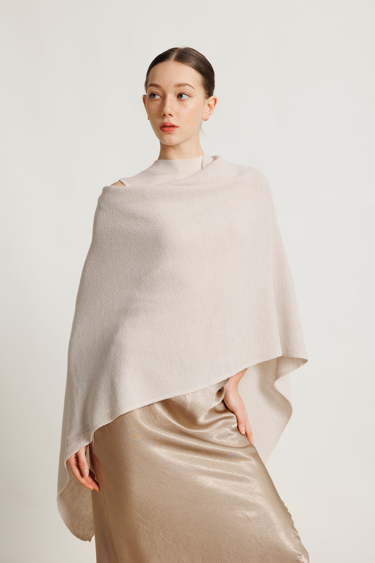 Draped Merino Cape - Biscuit Melange