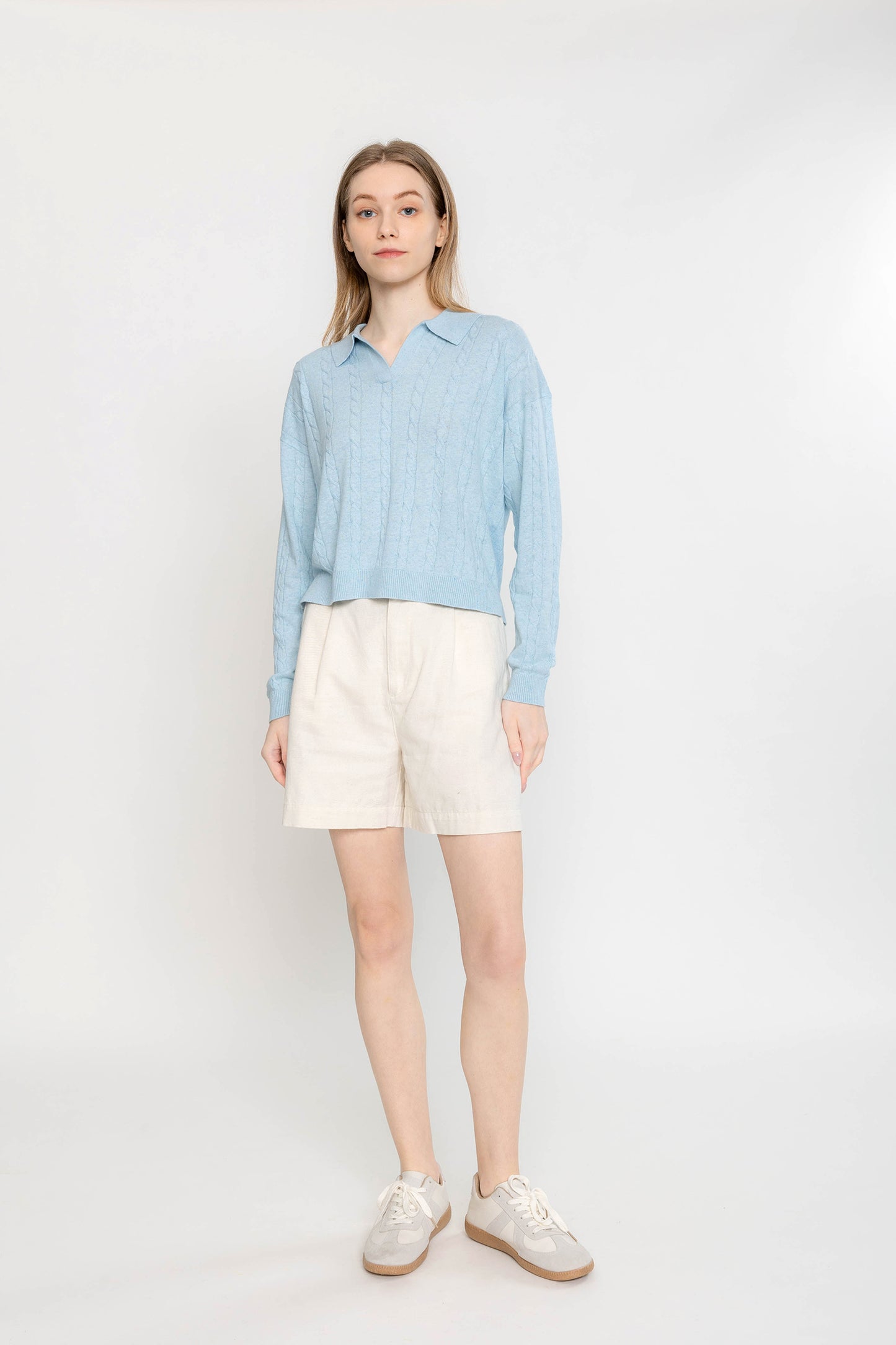 Easy Cable Knit Polo - Sky Blue