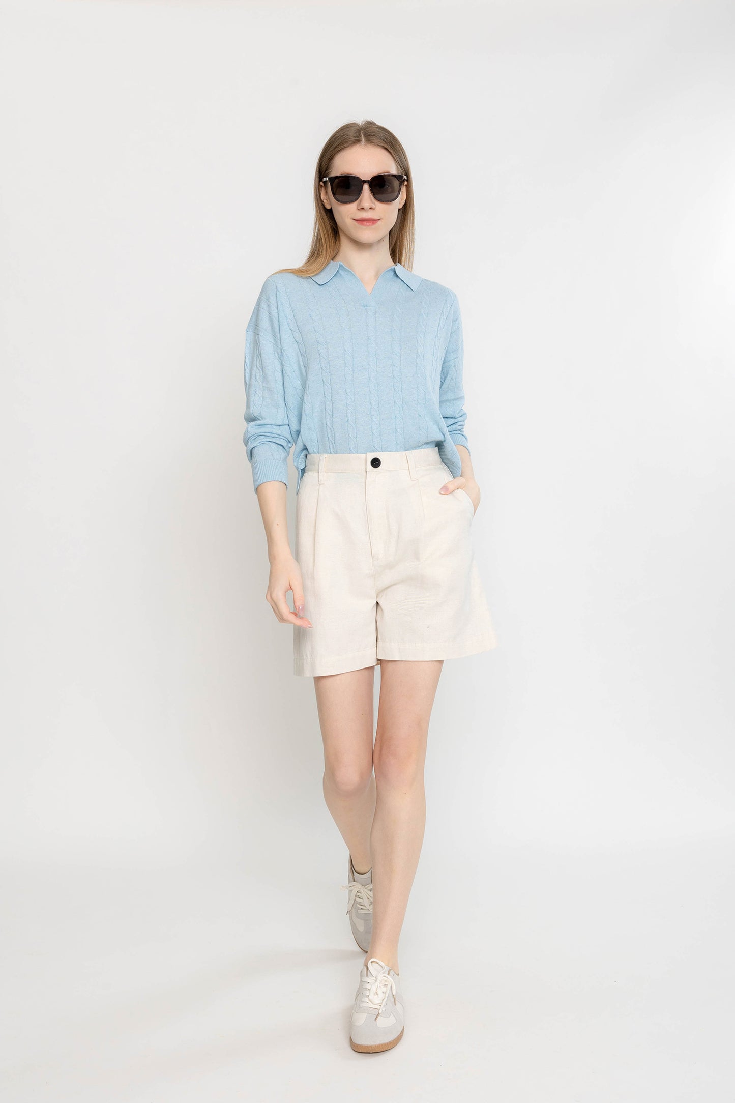 Easy Cable Knit Polo - Sky Blue