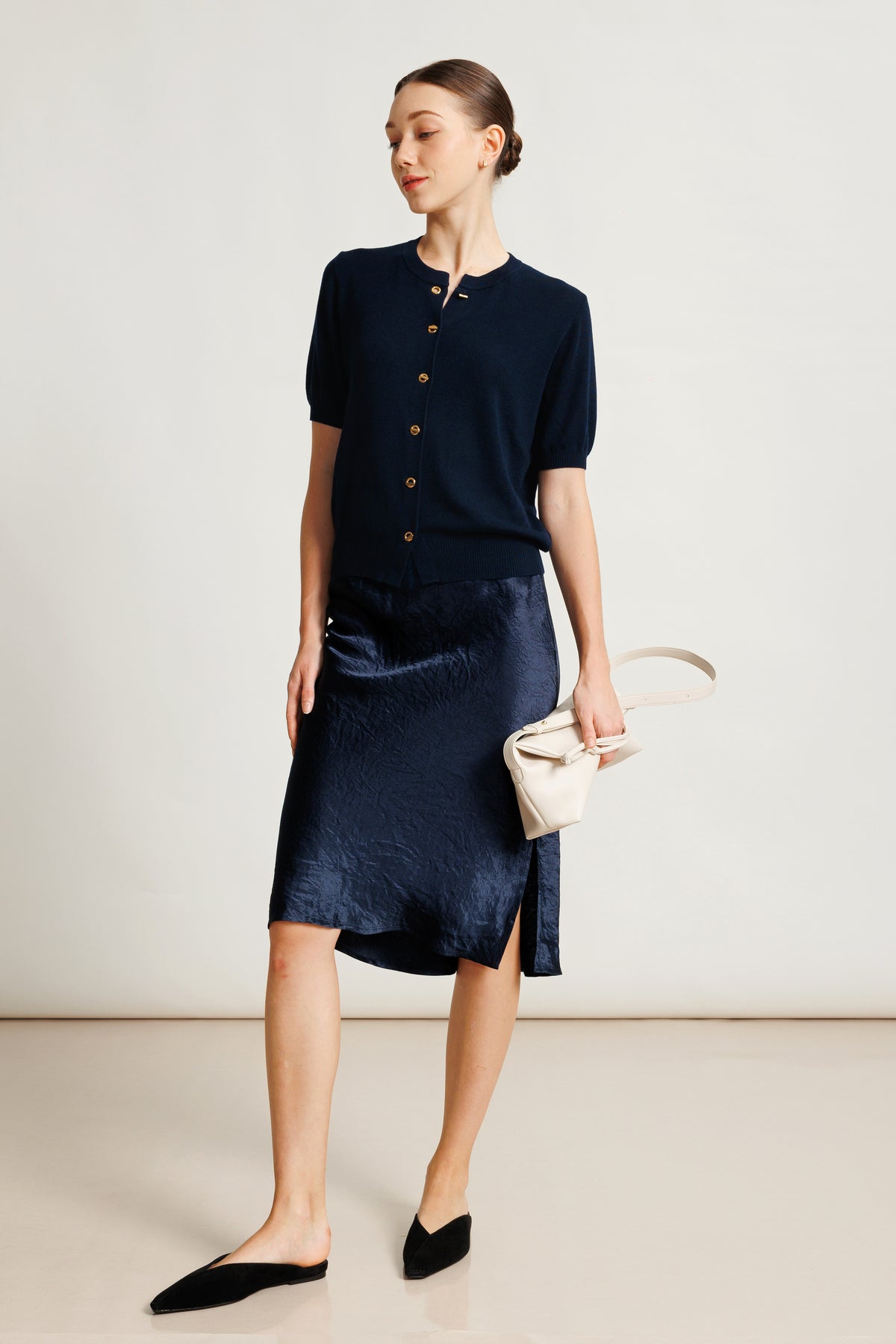 Embellished Short-sleeve Cardigan - Midnight