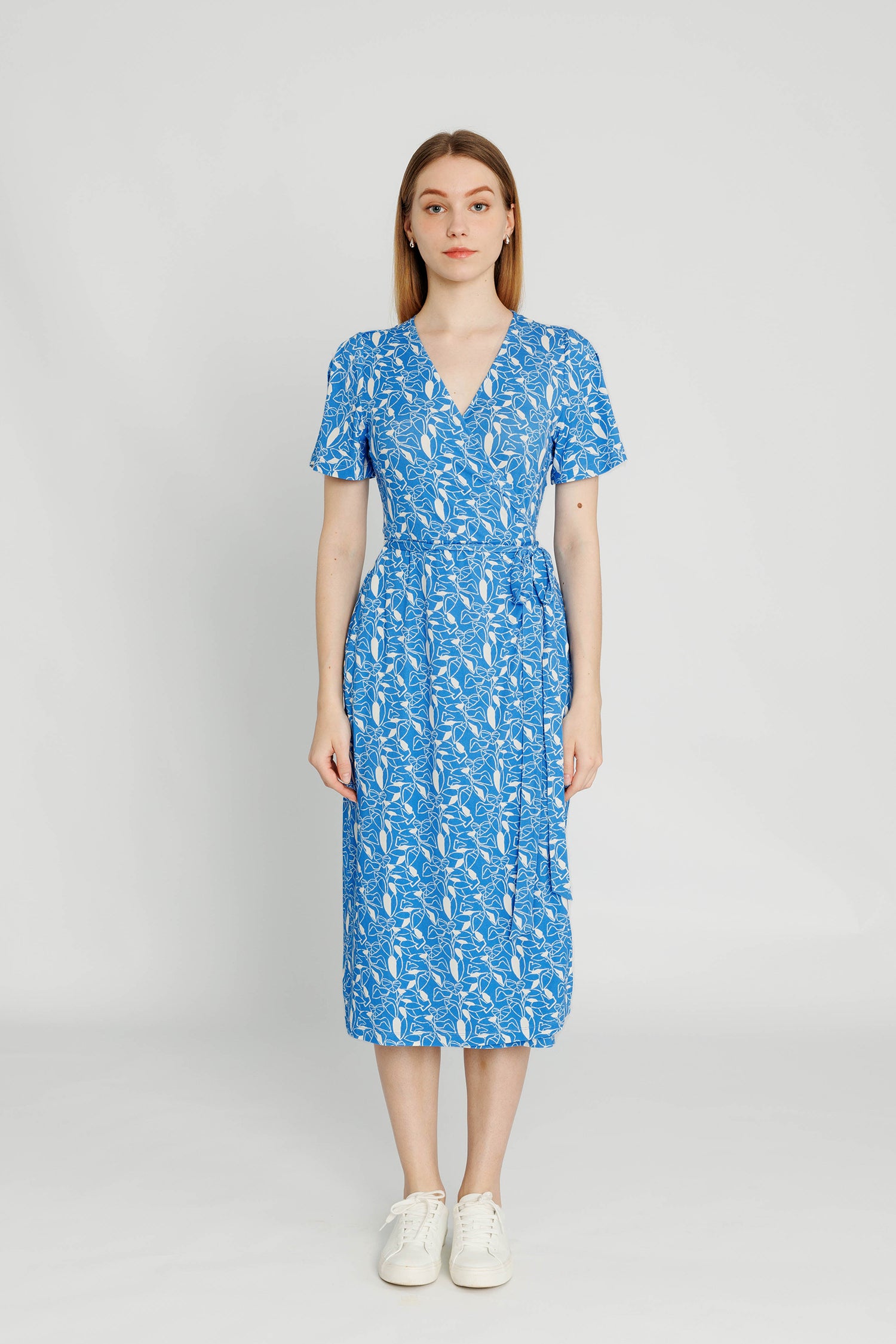 Flutter-sleeve Midi Wrap Dress - Blue Botanical Tove & Libra Flutter-sleeve Midi Wrap Dress - Blue Botanical Tove & Libra