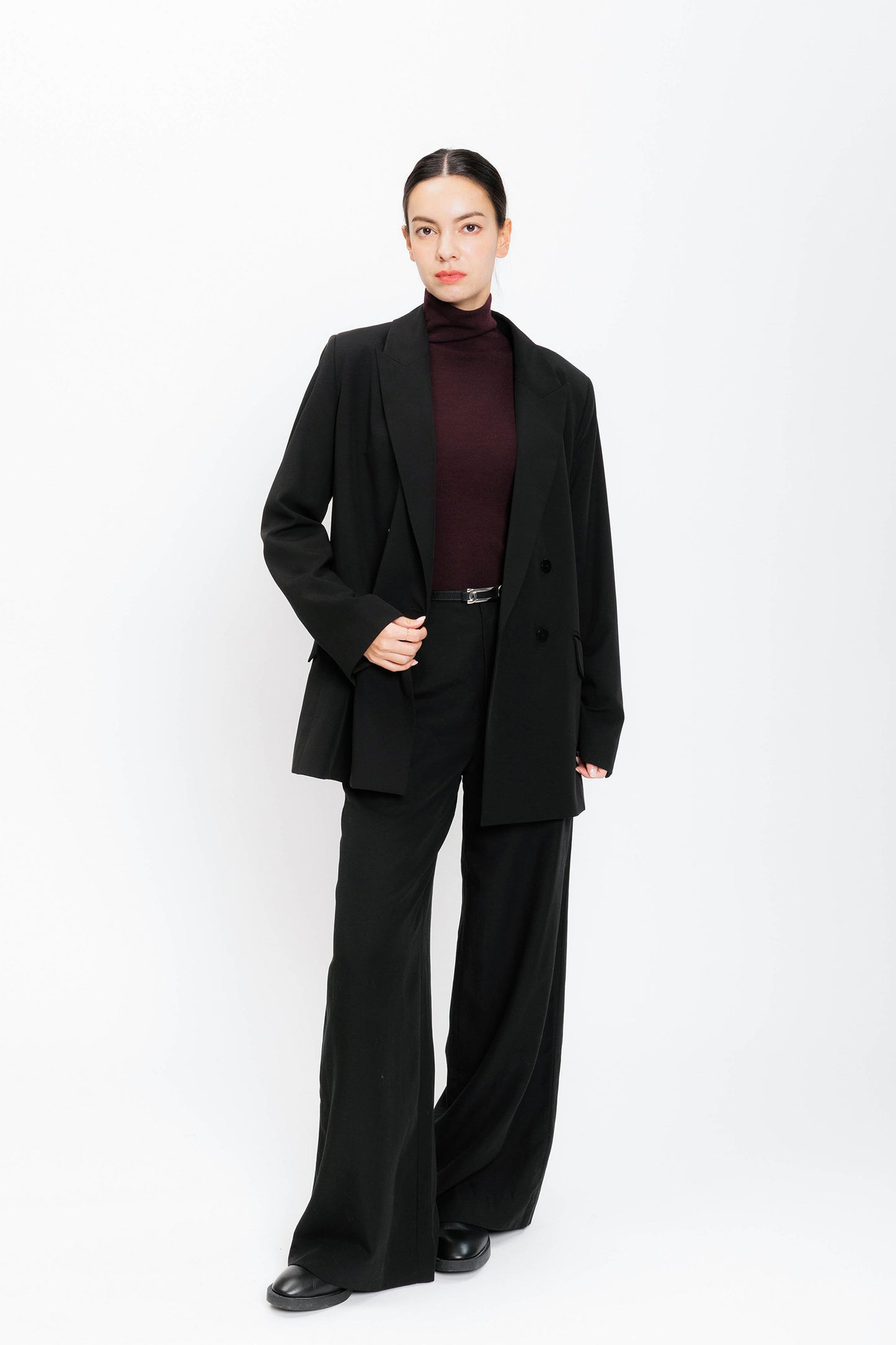 Mockneck Merino Pullover - Black Plum