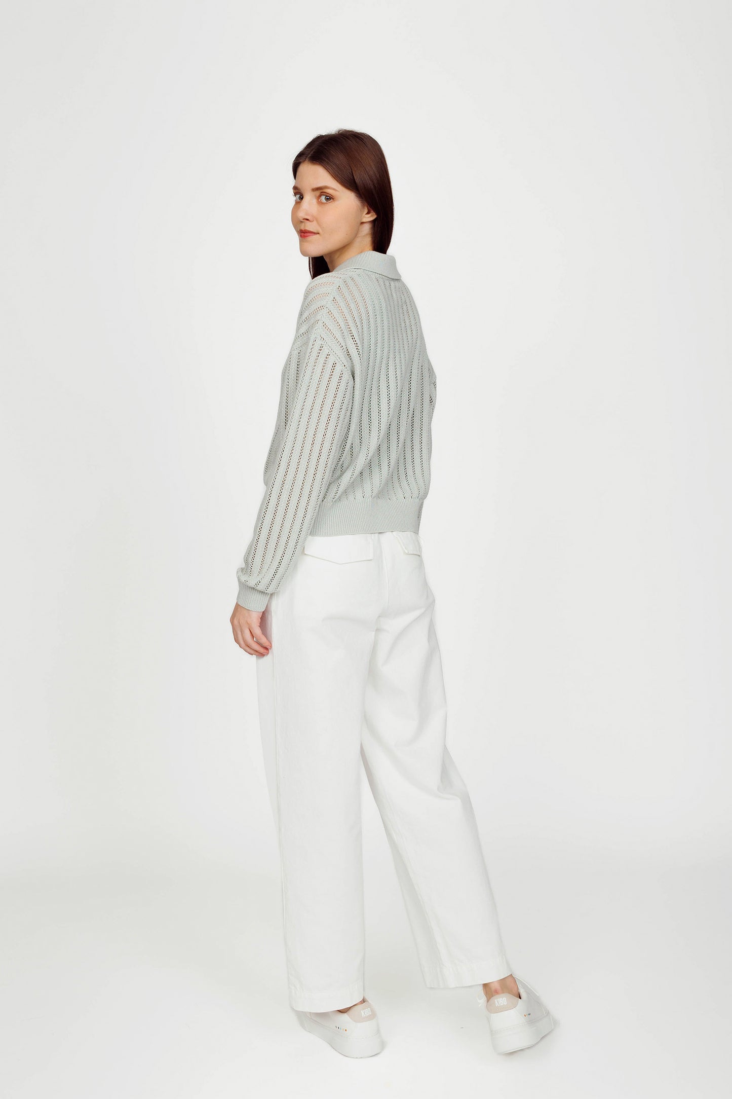 Openwork Linen Cardigan (removable collar) - Jade