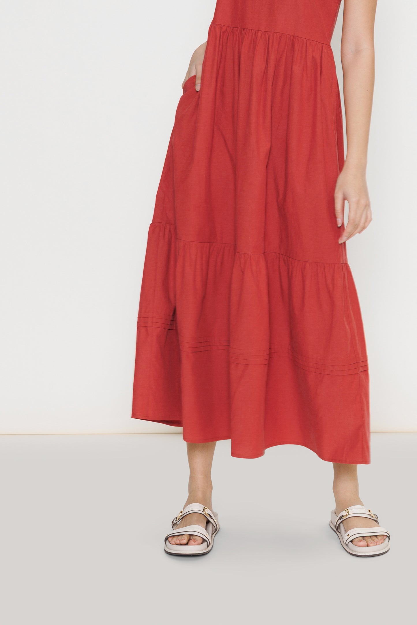 Origami Poplin Midi Dress - Hibiscus