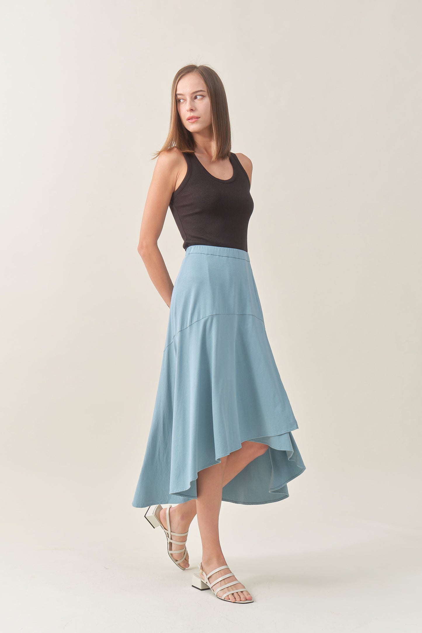 Pull-on Midi Wrap Skirt - Teal