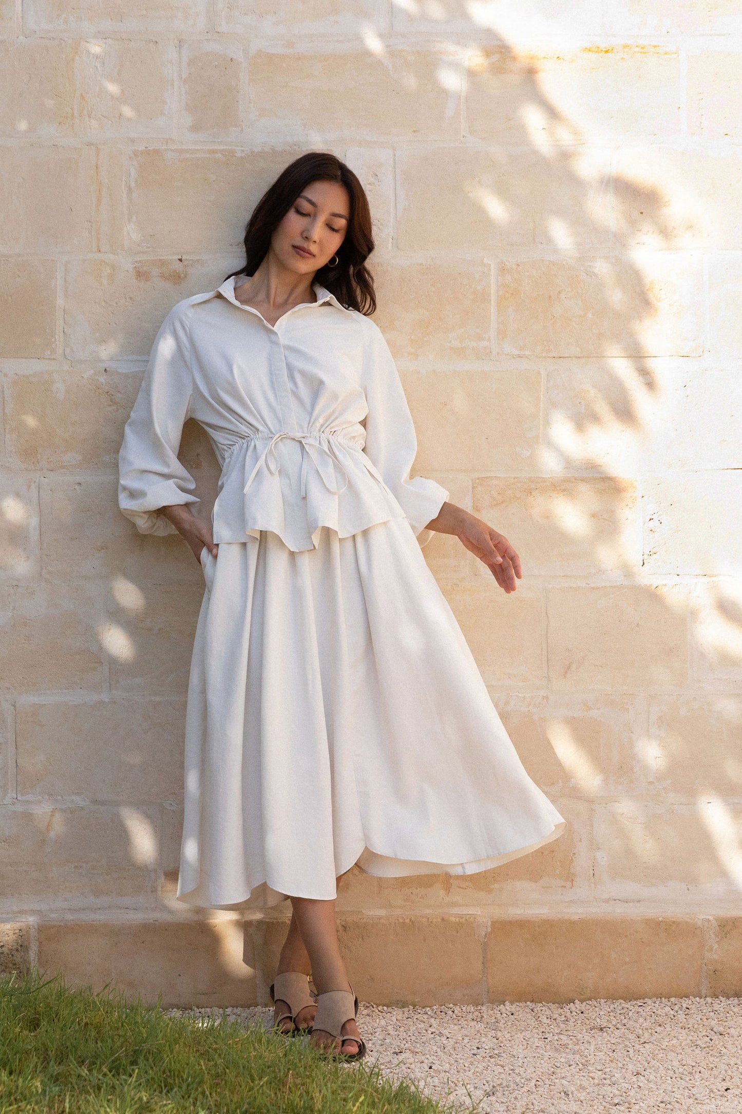 Pull-on Poplin Midi Skirt - Cloud