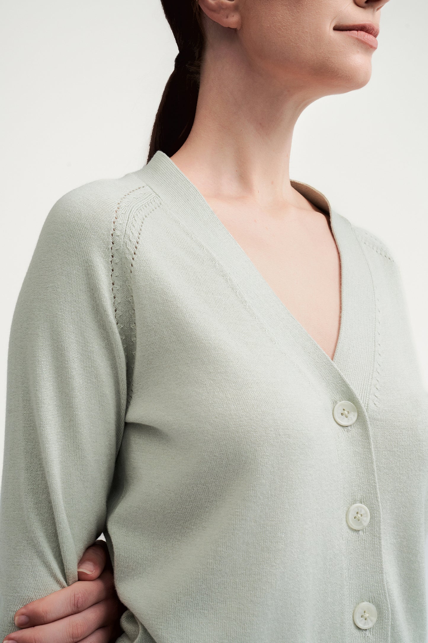 Pointelle Raglan Cardigan - Light Jade