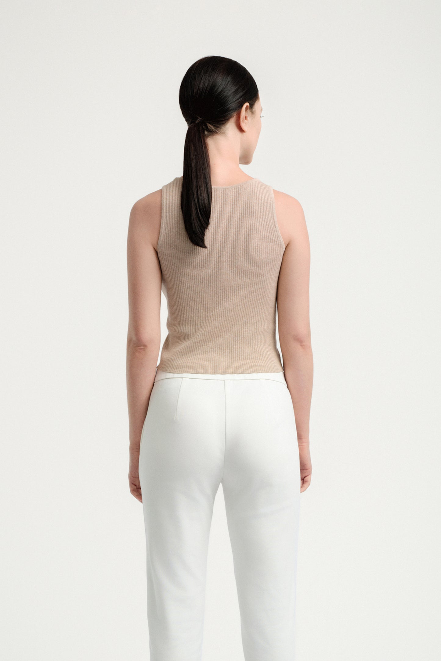 Ribbed Square-neck Knit Tank - Latte