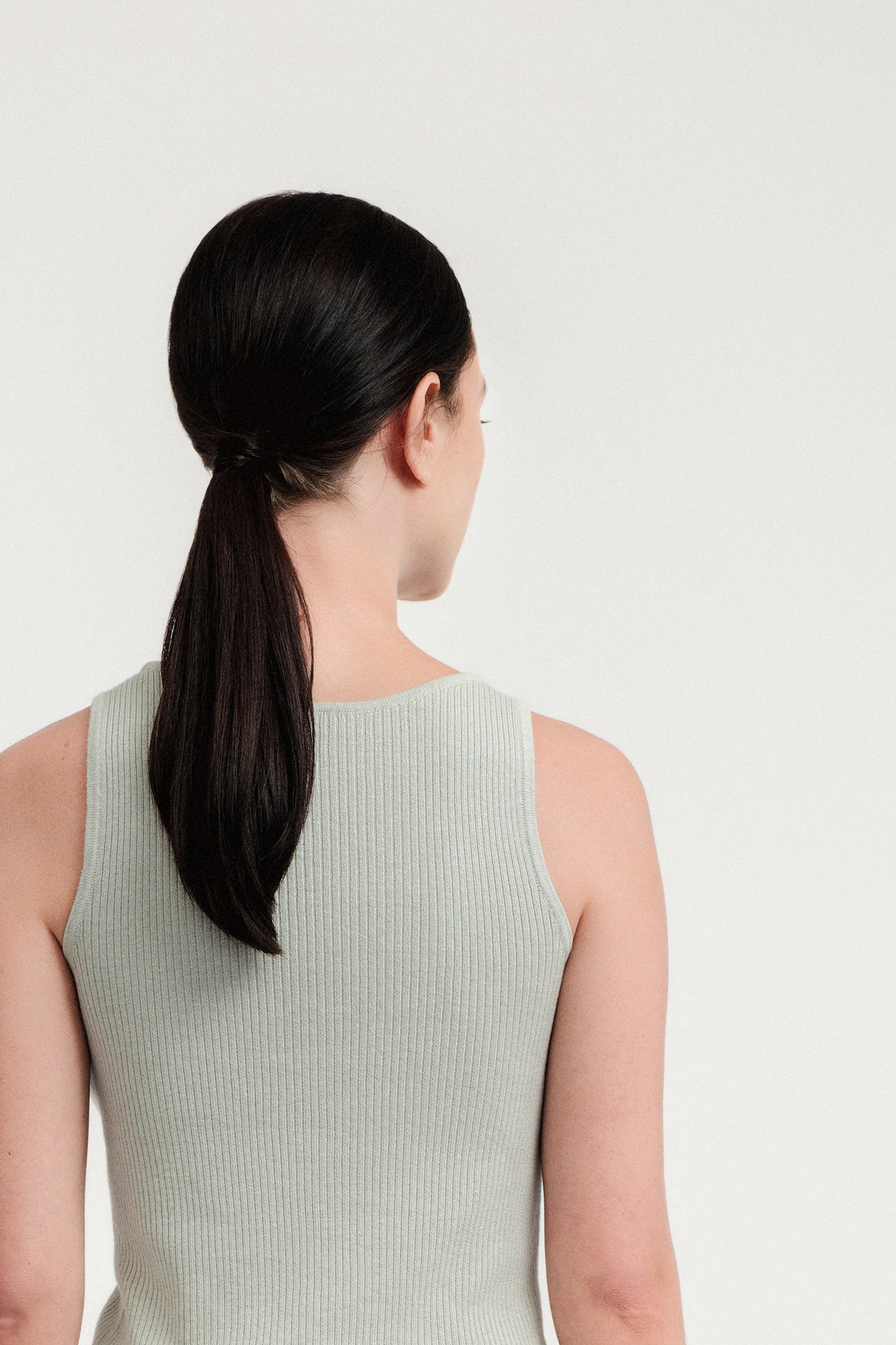 Ribbed Square-neck Knit Tank - Light Jade