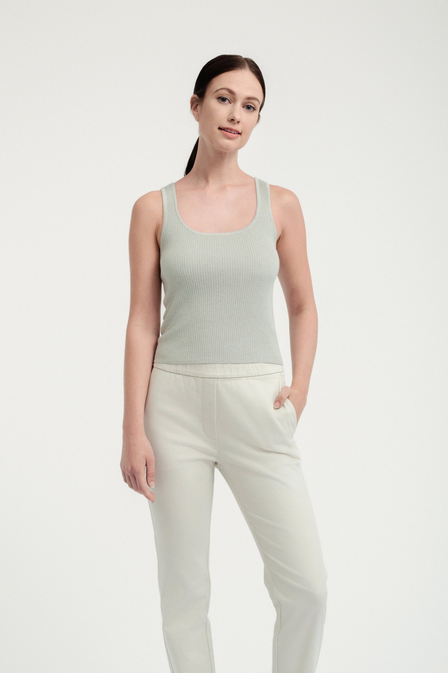 Ribbed Square-neck Knit Tank - Light Jade