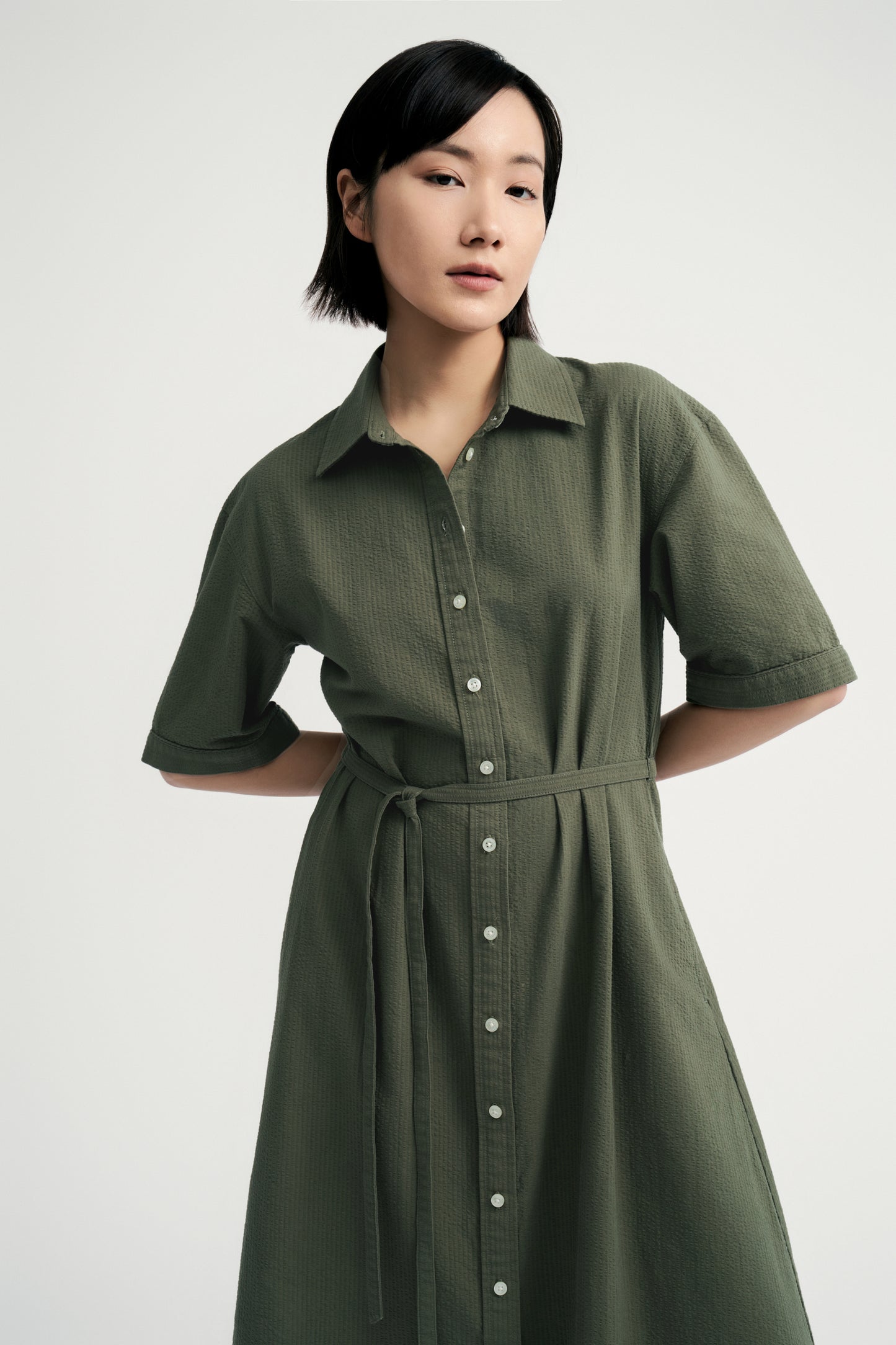 Short-sleeve Mini Shirtdress - Fern Green