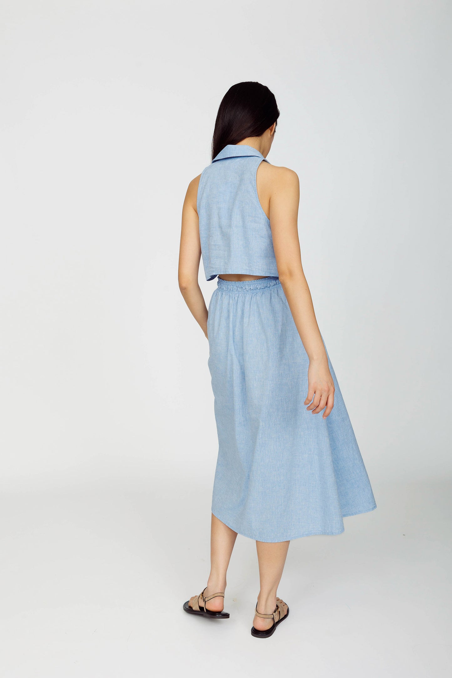 Sleeveless Midi Shirtdress - Light Chambray