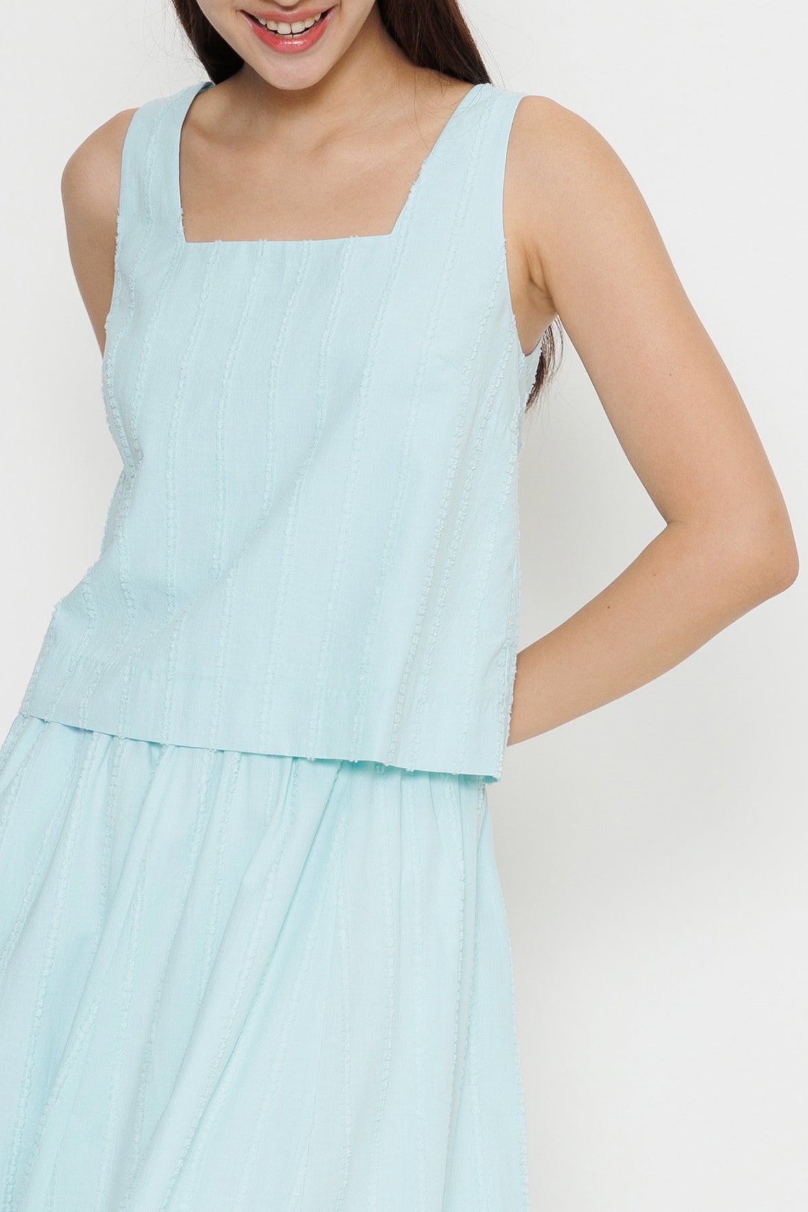 Square-neck Flocked Poplin Top - Mint