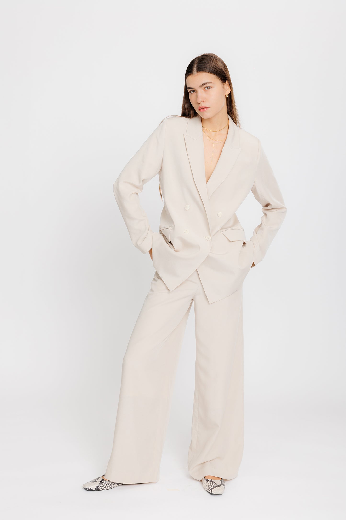 Tailored Tencel Wide Trouser - Biscuit