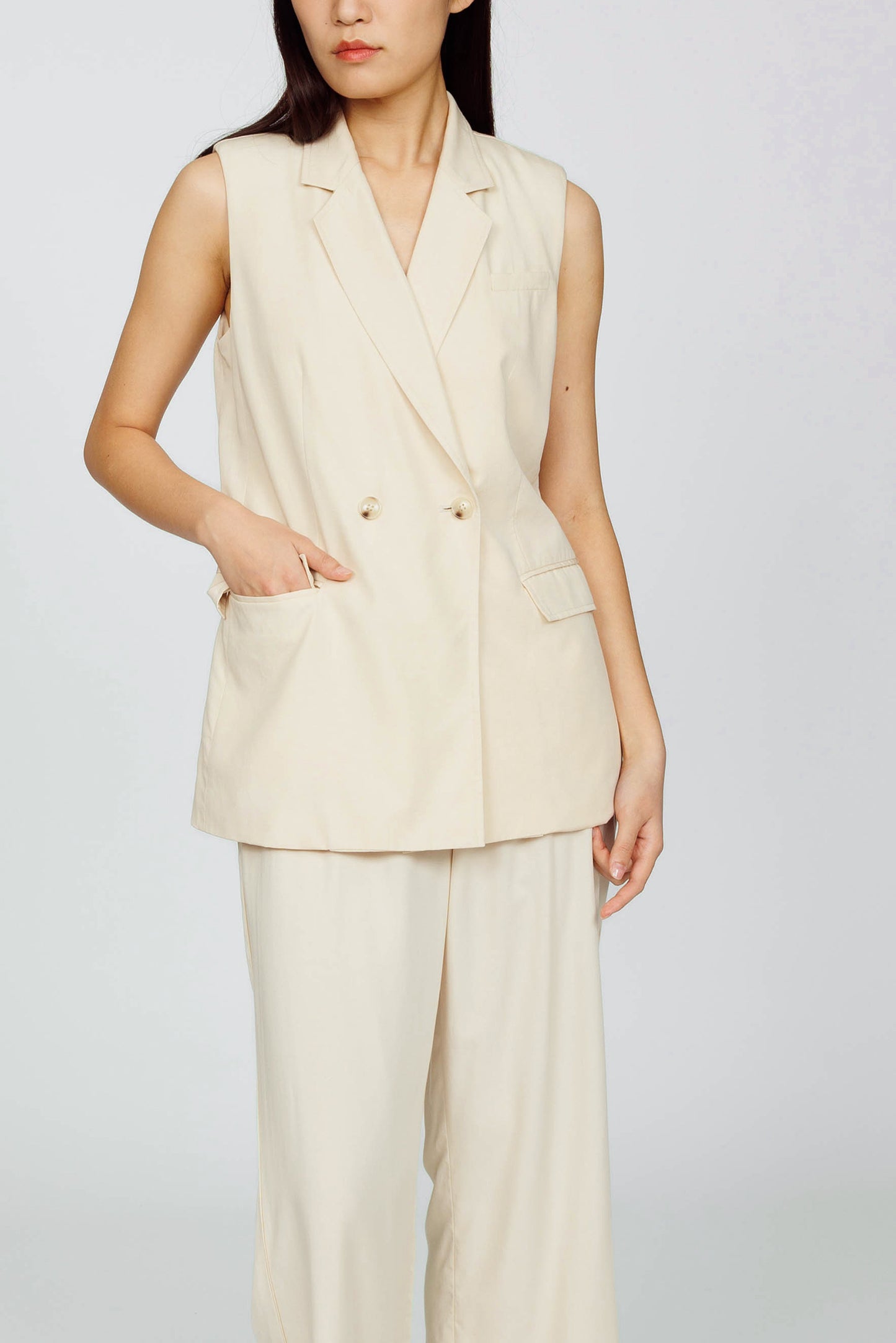 Tencel Blazer Vest - Sand