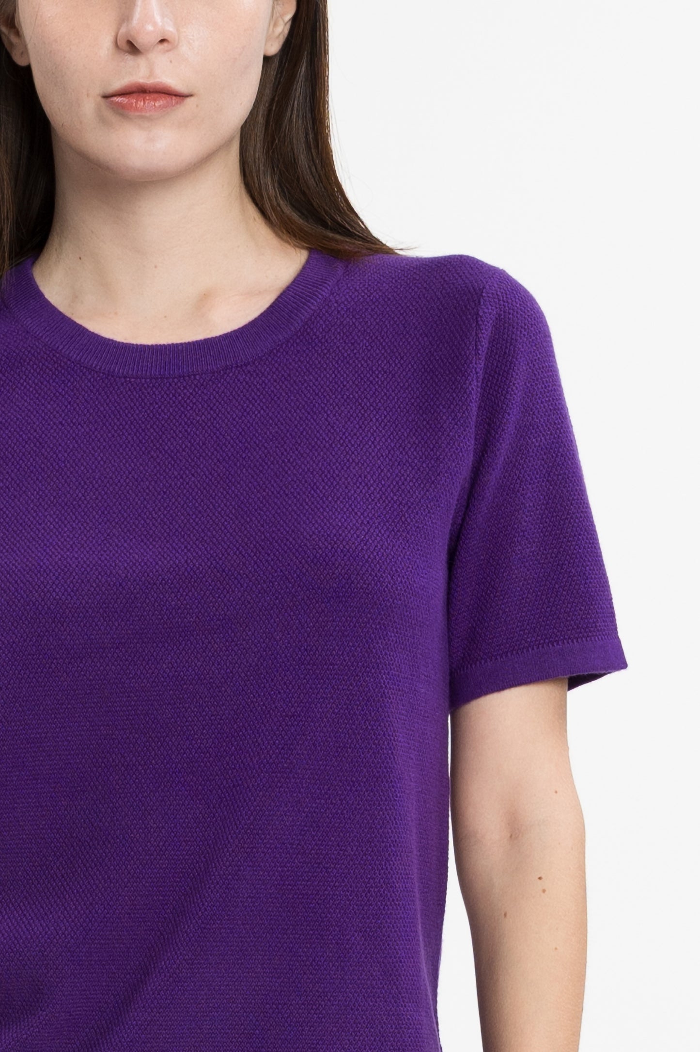 Textured Cashmere Pullover with Snood - Deep Purple