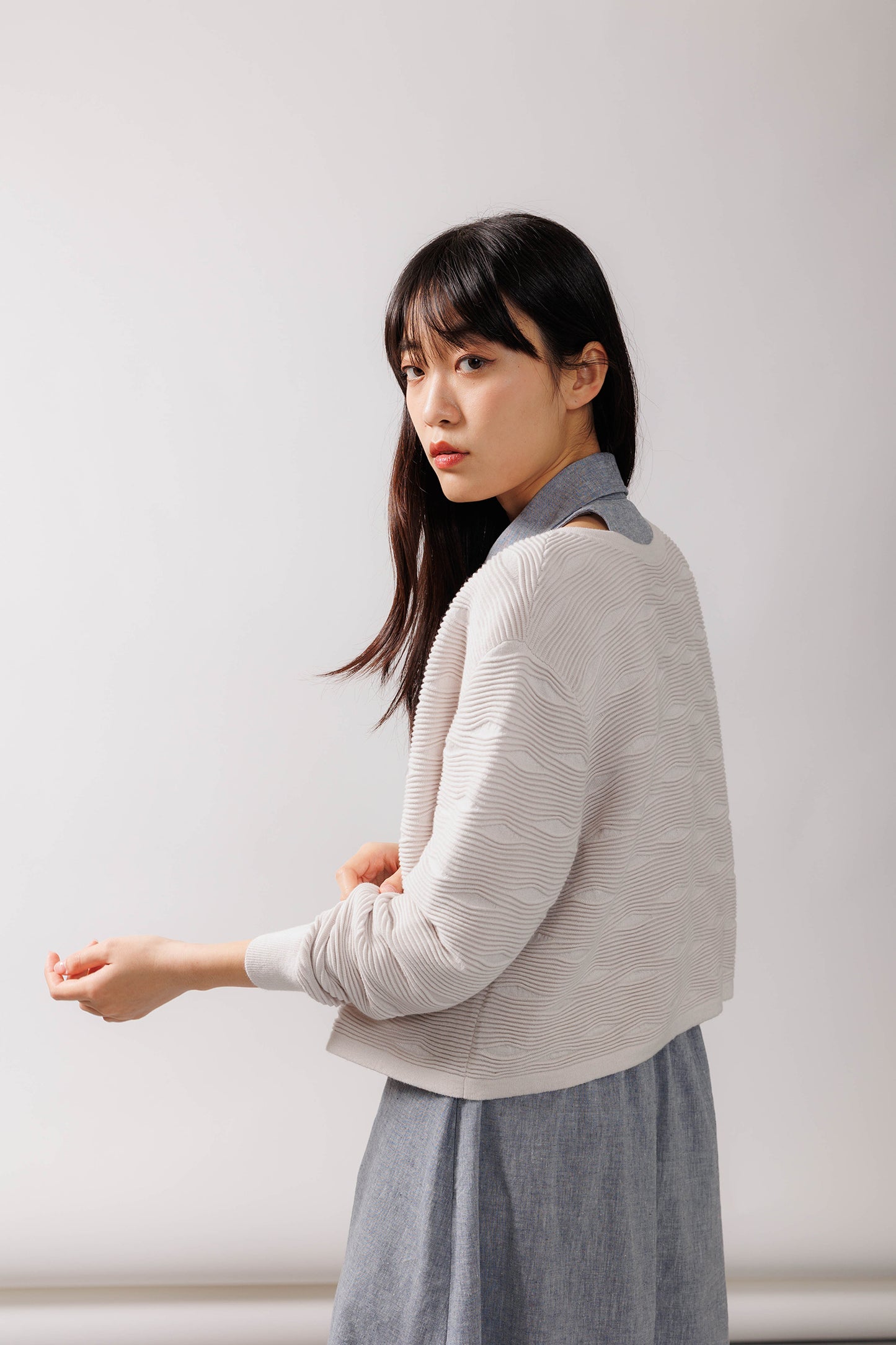 Textured Cotton Sweater-Jacket - Natural