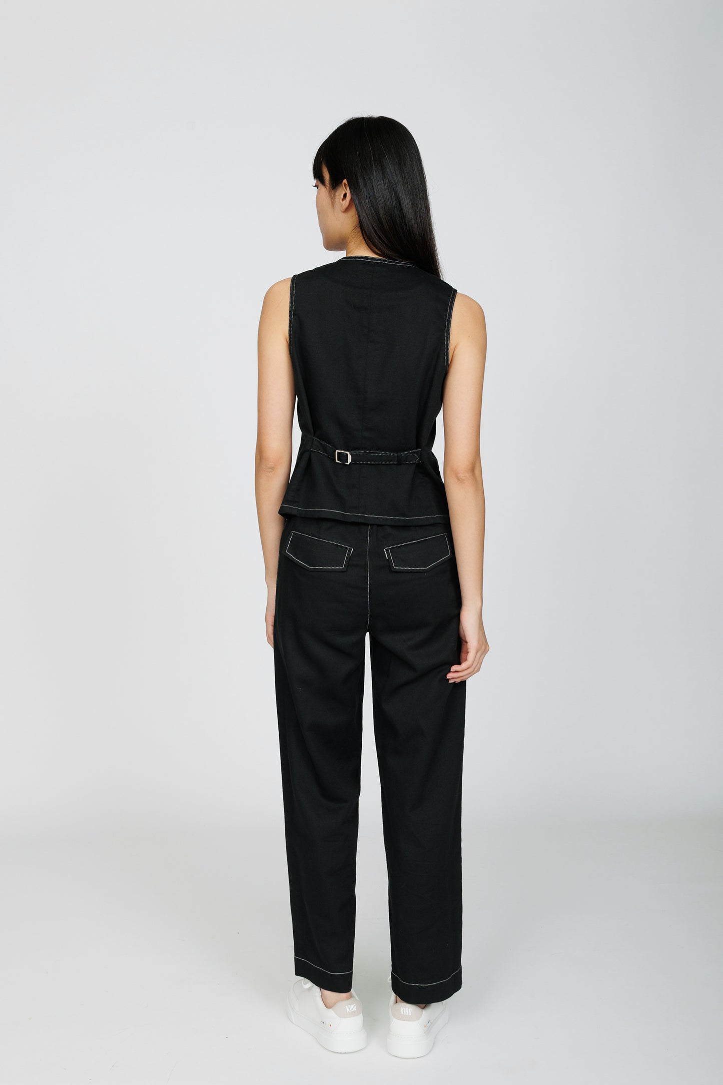 Topstitch Linen Vest - Black
