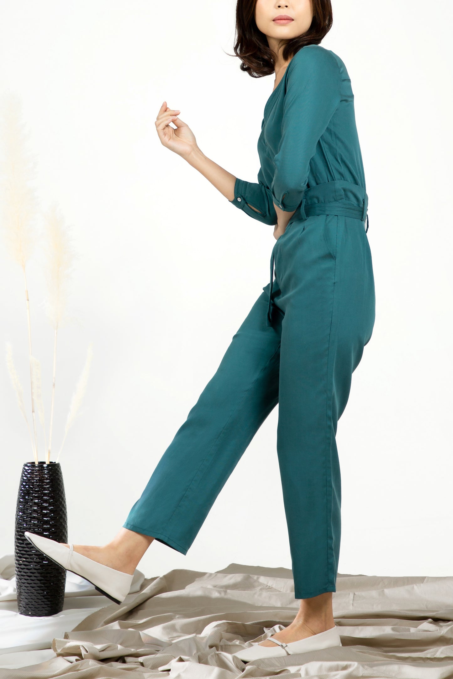 V-neck Jumpsuit - Emerald