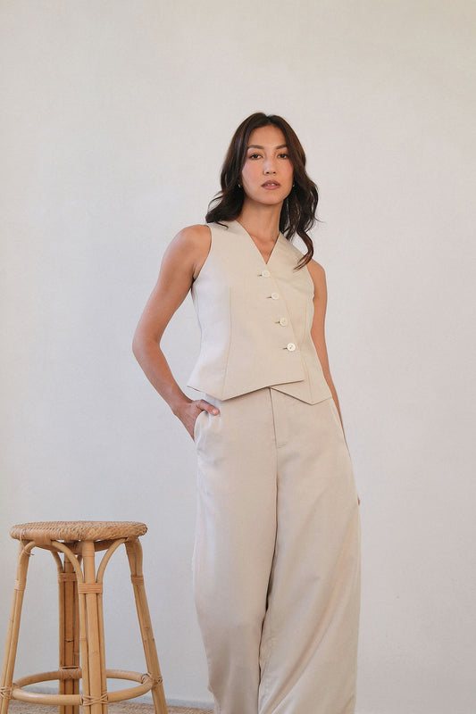 Asymmetric Tencel Vest - Biscuit