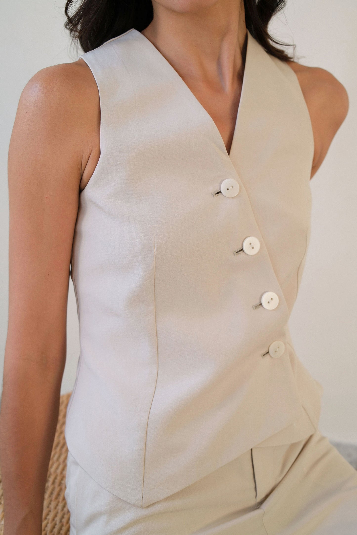 Asymmetric Tencel Vest - Biscuit