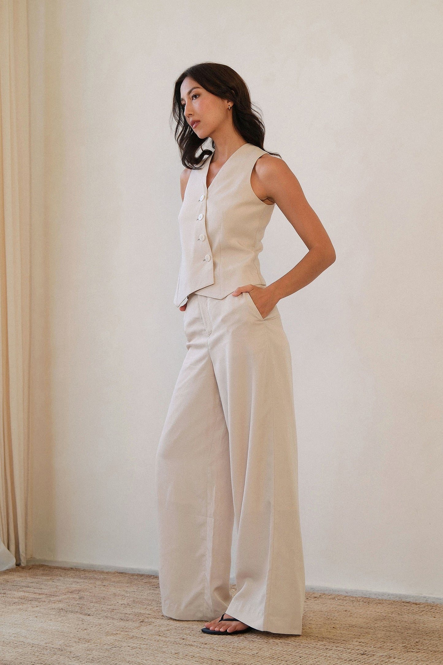 Asymmetric Tencel Vest - Biscuit